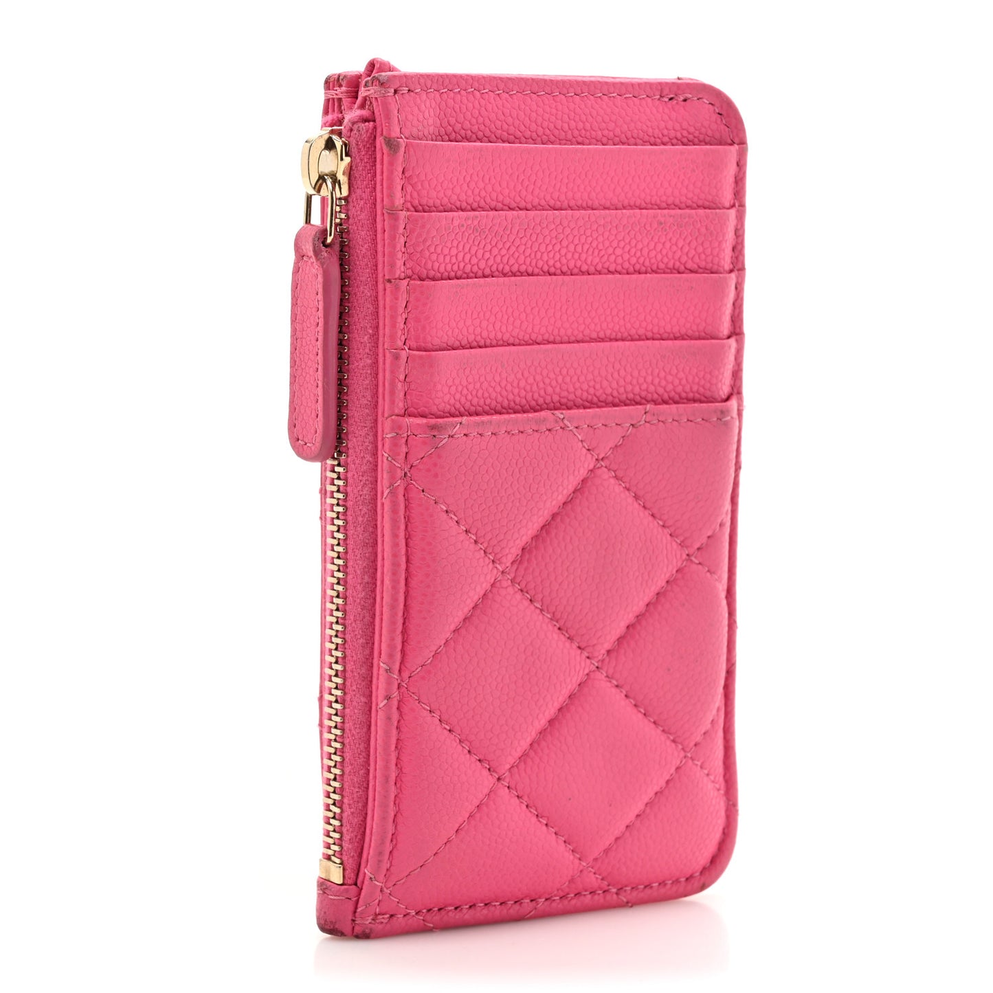 Caviar Quilted Flap Zip Card Holder Dark Pink