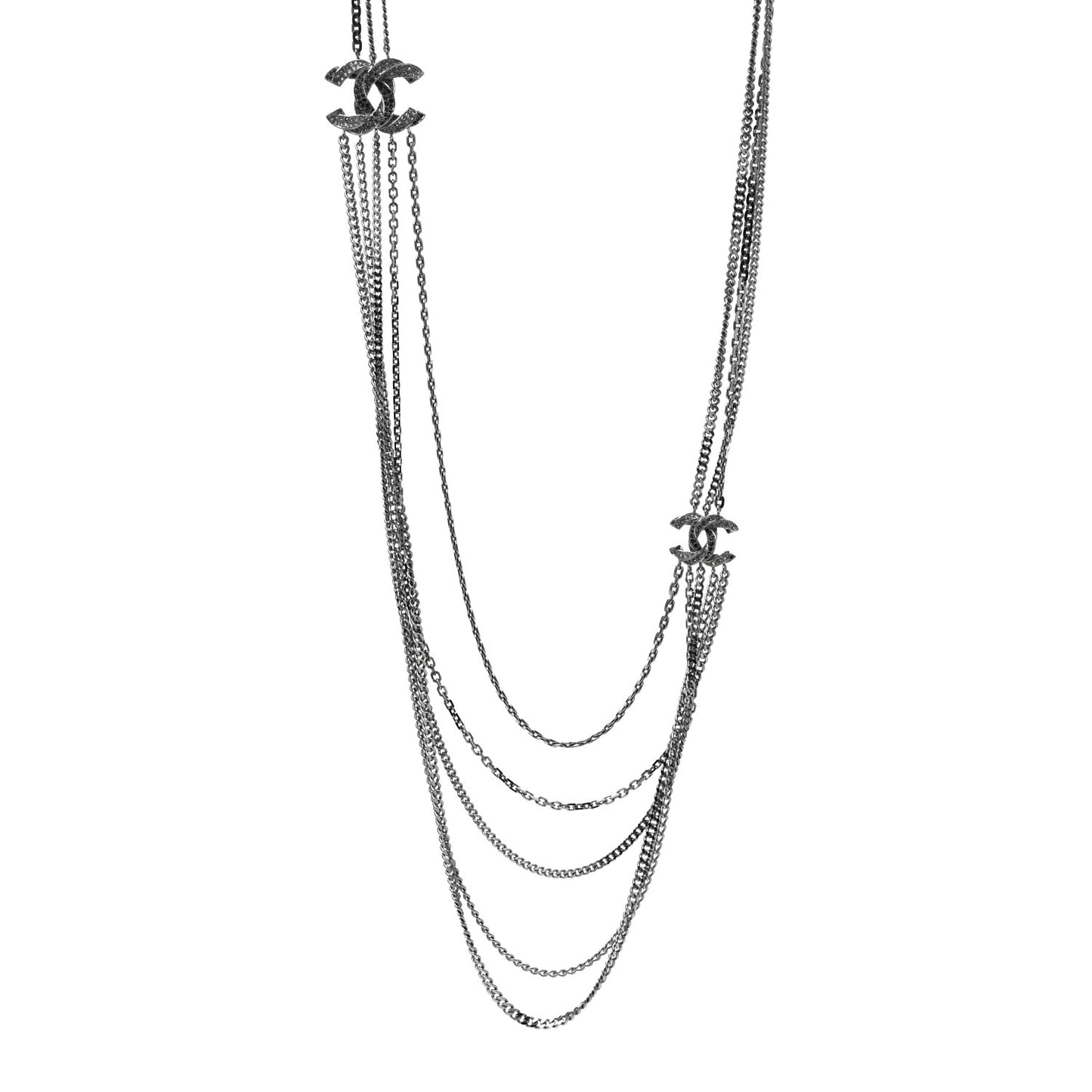 Crystal CC Multi Strand Chain Necklace Silver