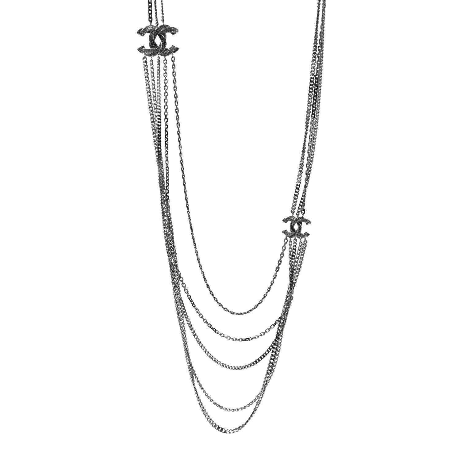 Chanel Crystal CC Multi Strand Chain Necklace Silver 1 of 5