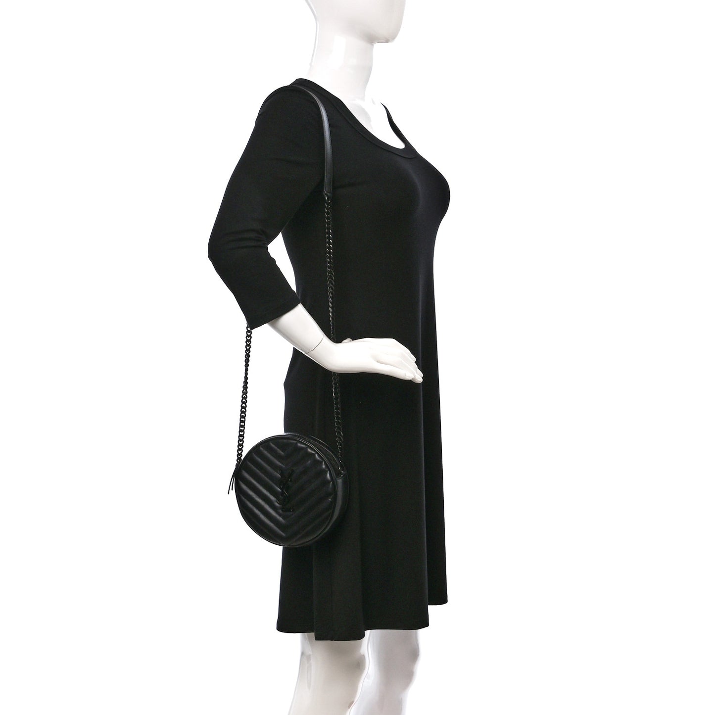 Calfskin Matelasse Chevron Round Vinyle Camera Bag Black