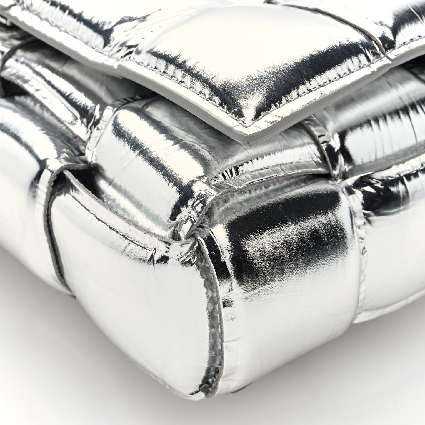 Metallic Lambskin Padded Cassette Crossbody Bag Silver