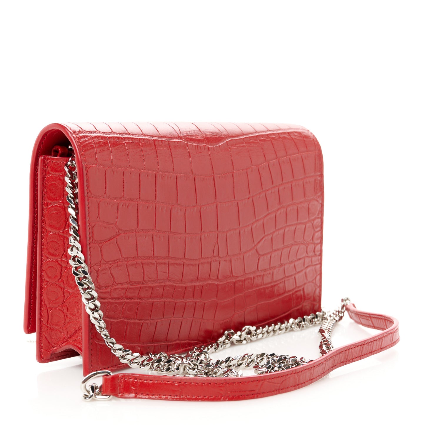 Calfskin Crocodile Embossed Kate Monogram Tassel Chain Wallet Red