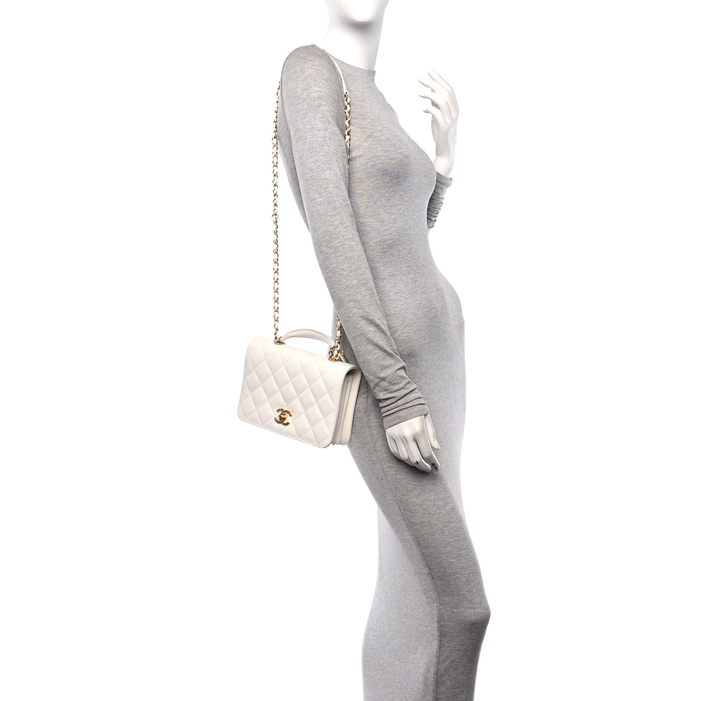 Caviar Quilted Mini Top Handle Flap White