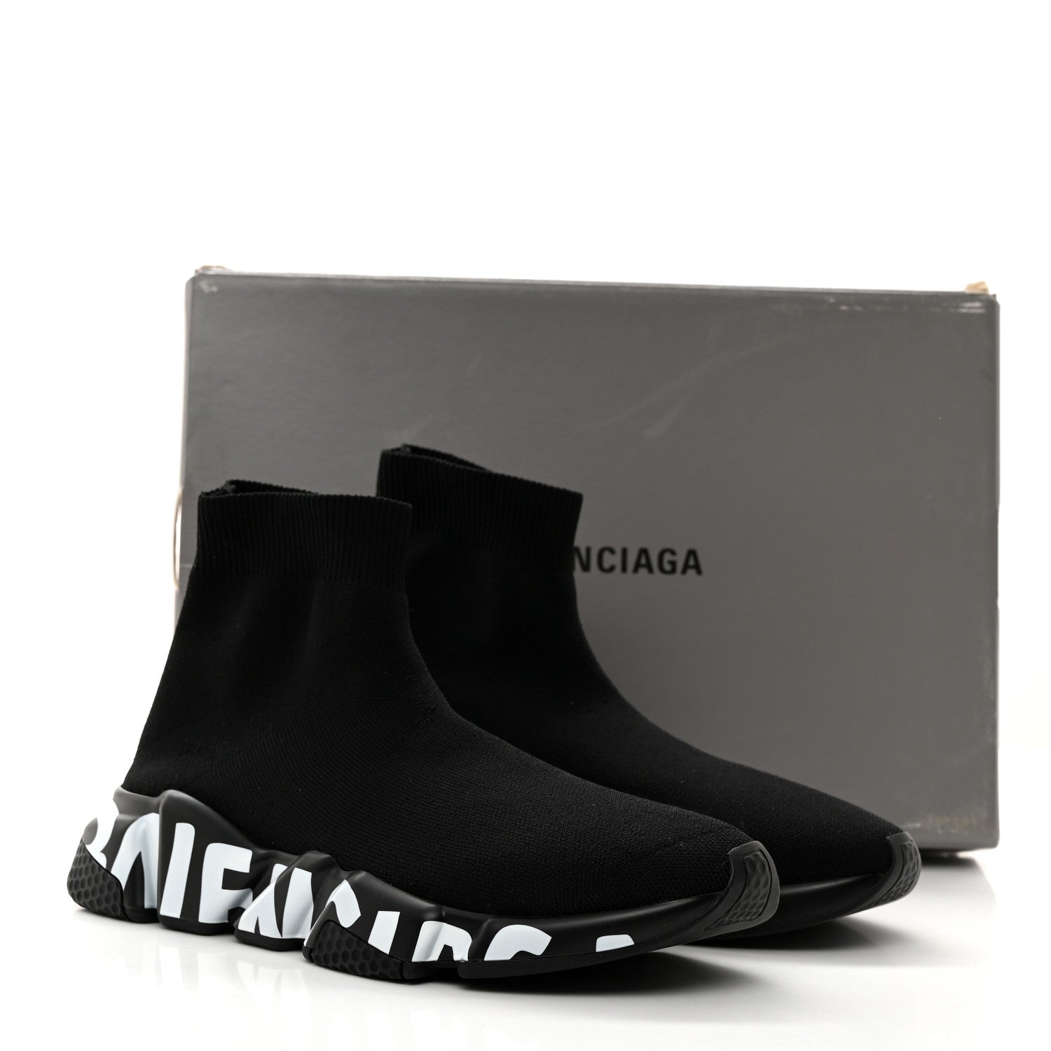 Balenciaga Neoprene Knit Womens Speed Graffiti Sneakers 38 Black White 9 of 9