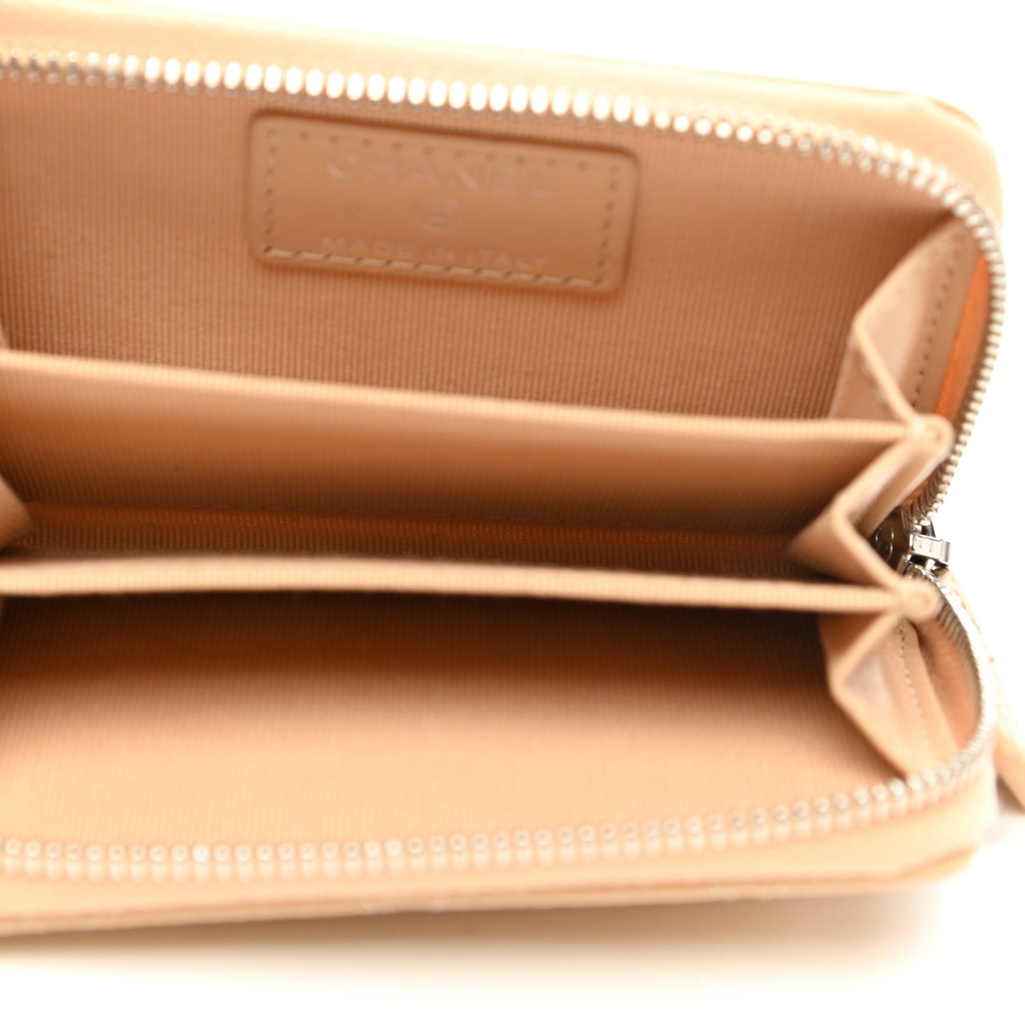 Caviar Quilted Zip Around Coin Purse Beige