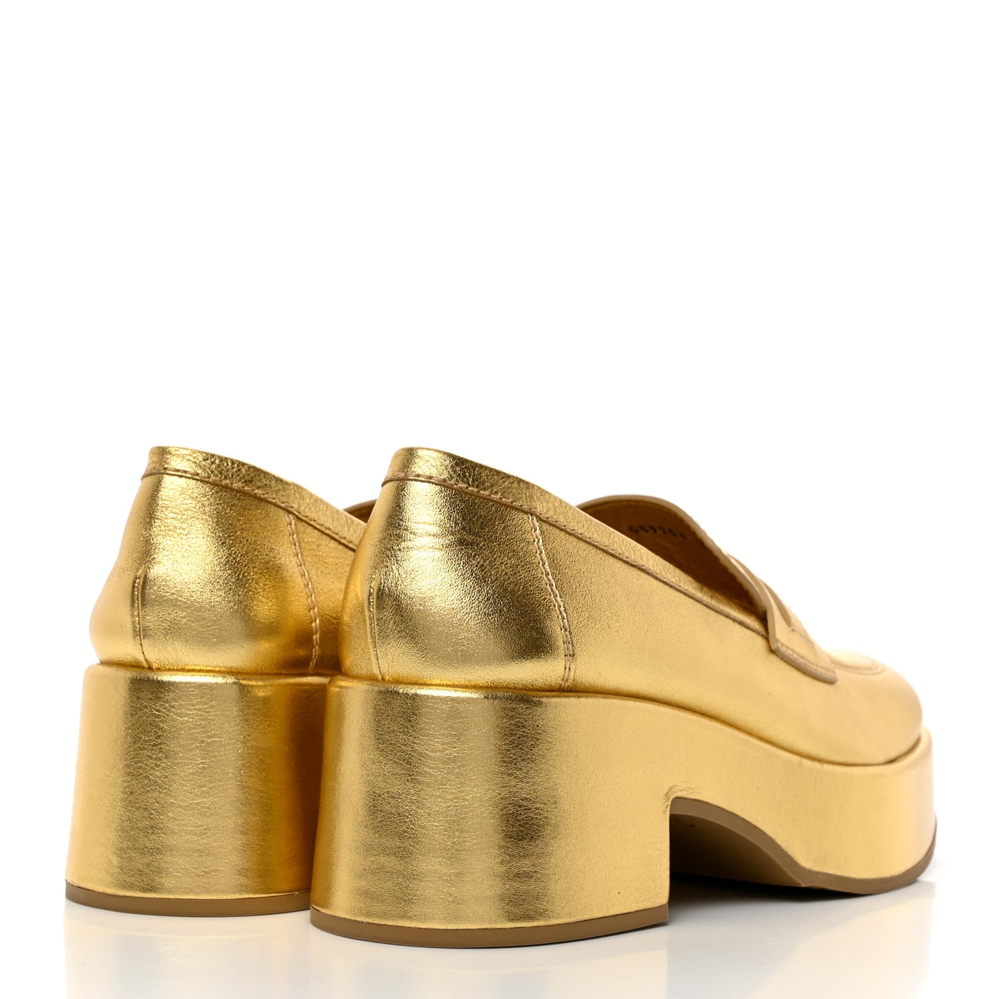 Laminated Calfskin CC Platform Loafers 38.5 Golden