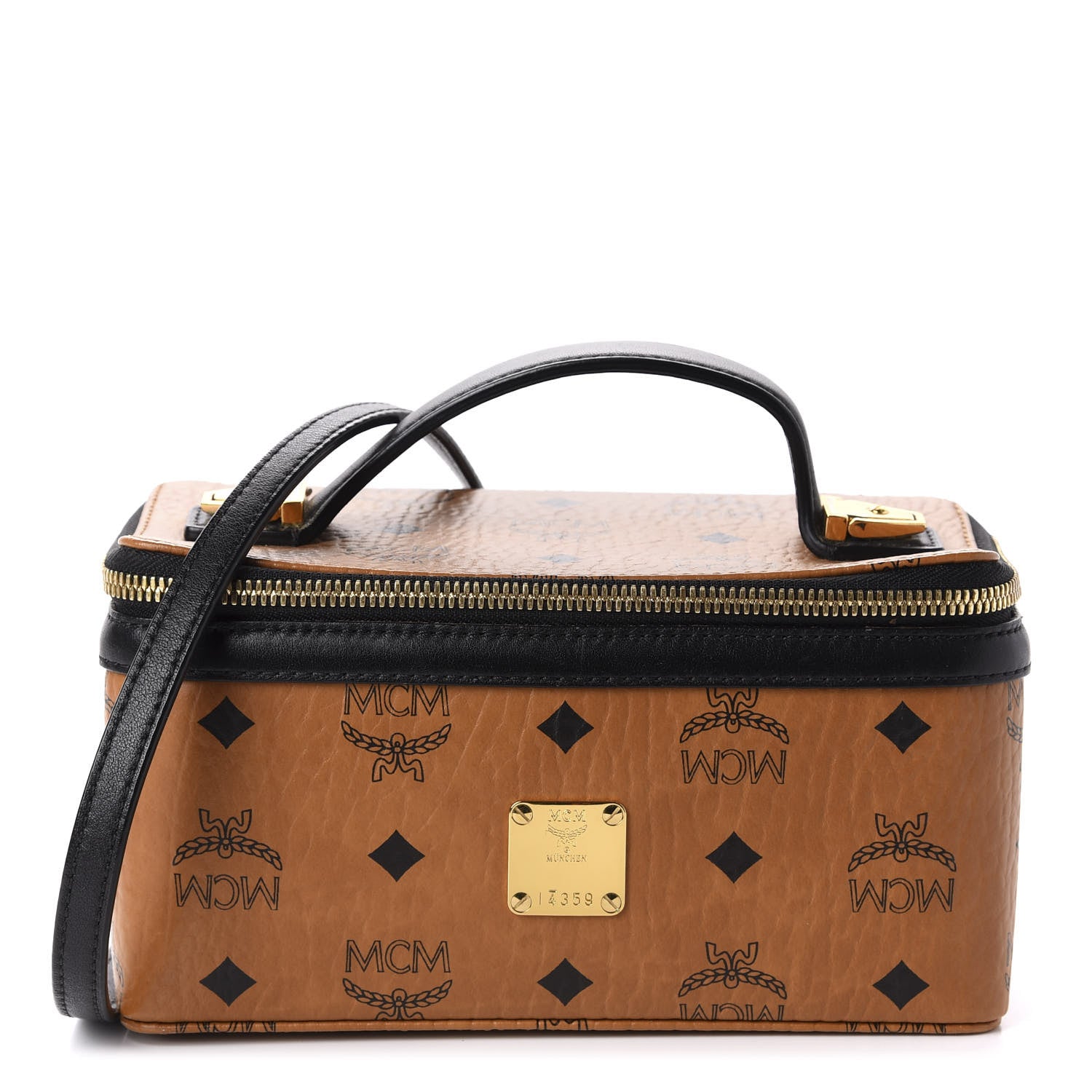 MCM Visetos Vanity Case Cognac Black 615077 – FASHIONPHILE