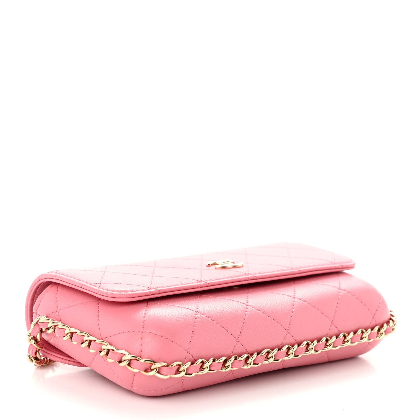 Lambskin Quilted Chain Around Clutch On Chain Pink