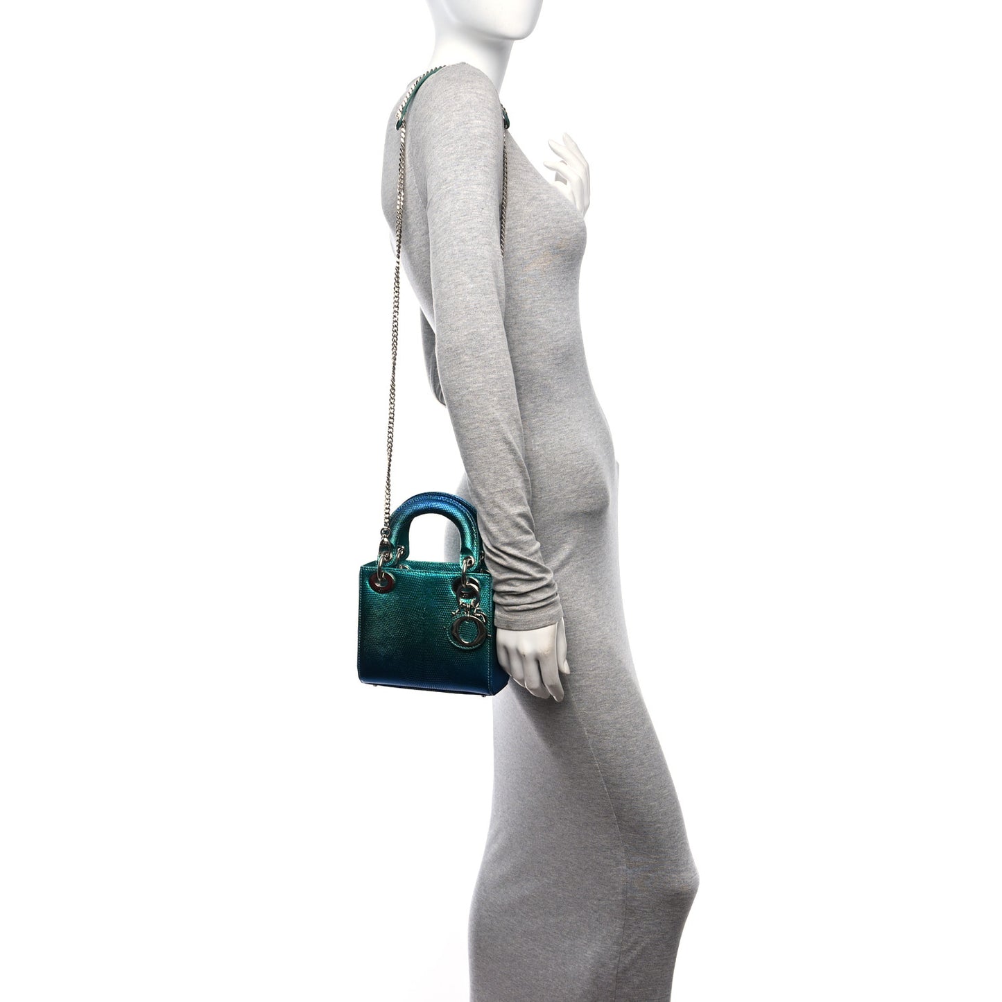 Lizard Gradient Mini Lady Dior Blue