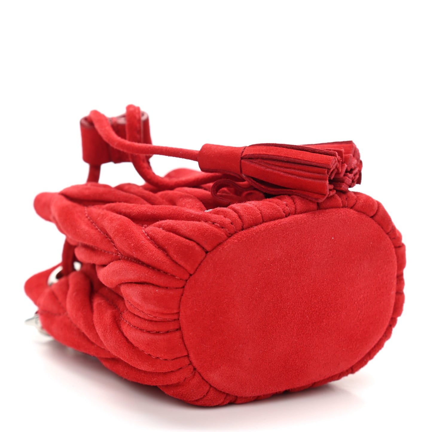 Suede Matelasse Mini Bucket Bag Cherry