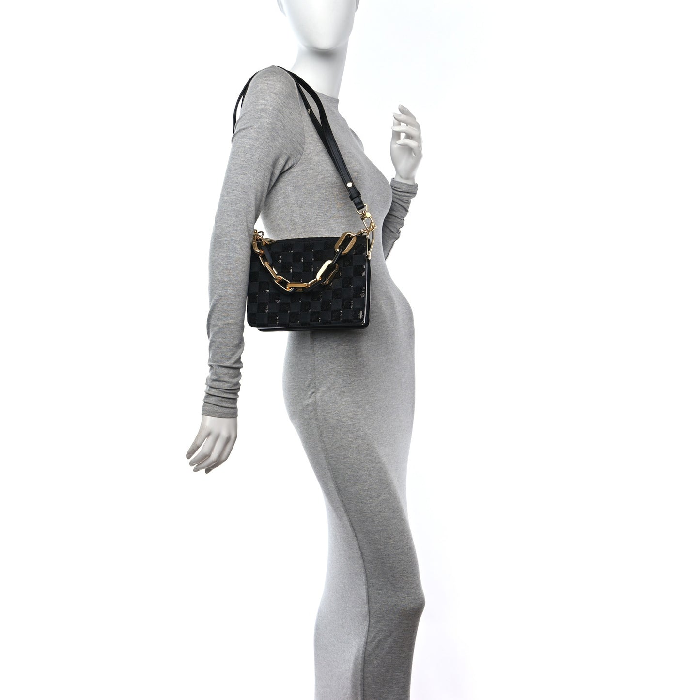 Satin Sequin Embroidered Damier Coussin BB Black
