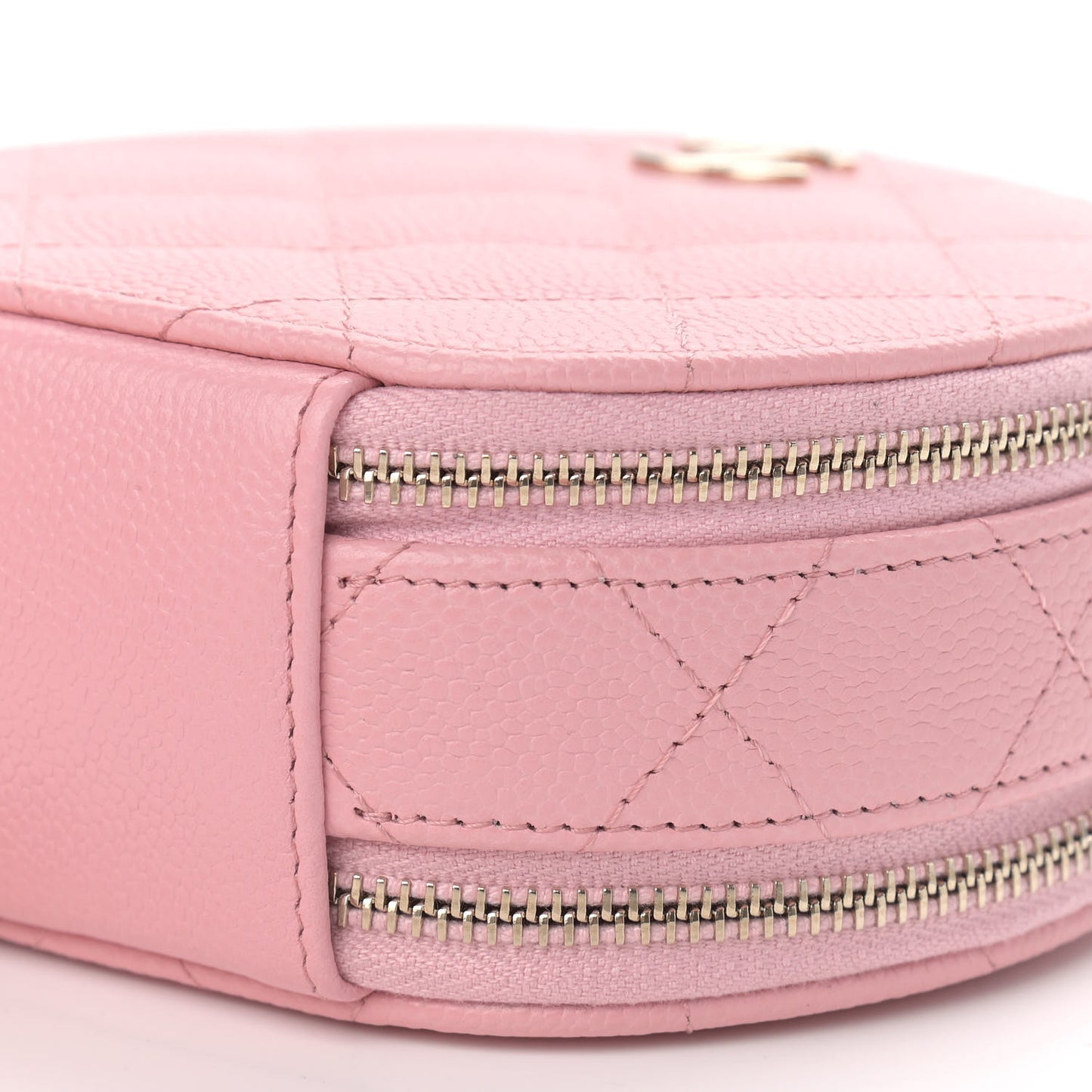 Caviar Quilted Round Handle With Care Vanity With Chain Pink