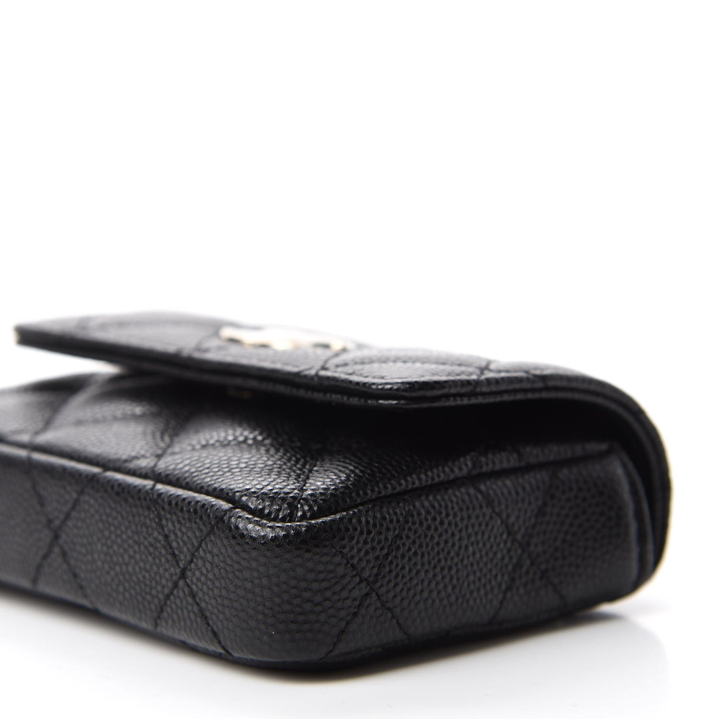 Caviar Quilted Pearl Card Holder On Chain Black