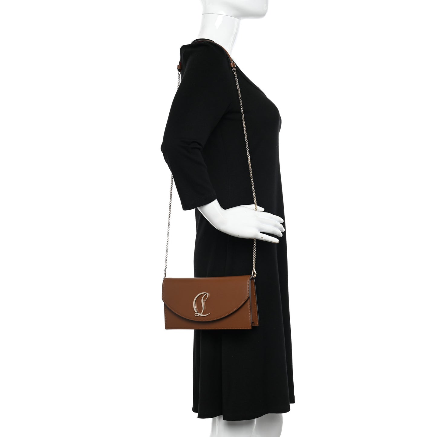 Metallic Calfskin Loubi54 Crossbody Clutch Biscotto