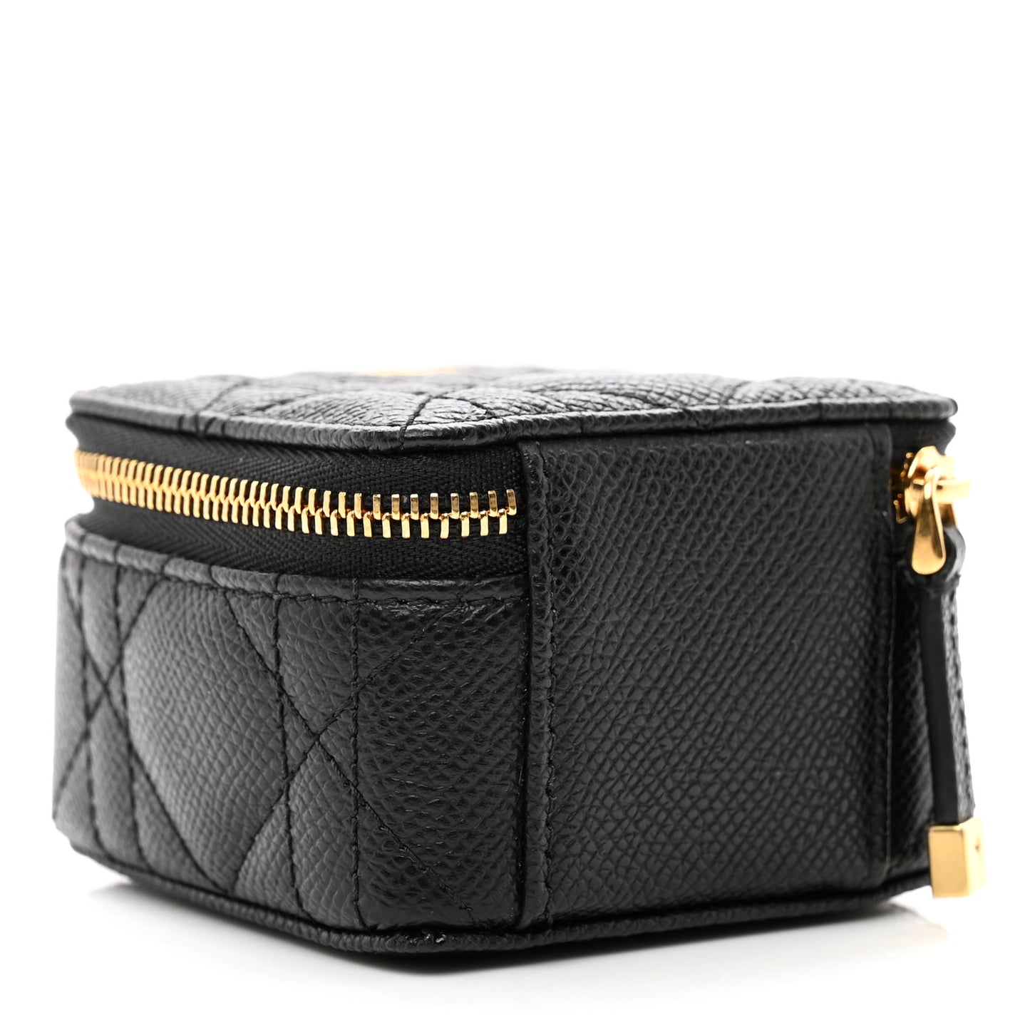 Grained Calfskin Cannage Mini Caro Jewelry Case Black
