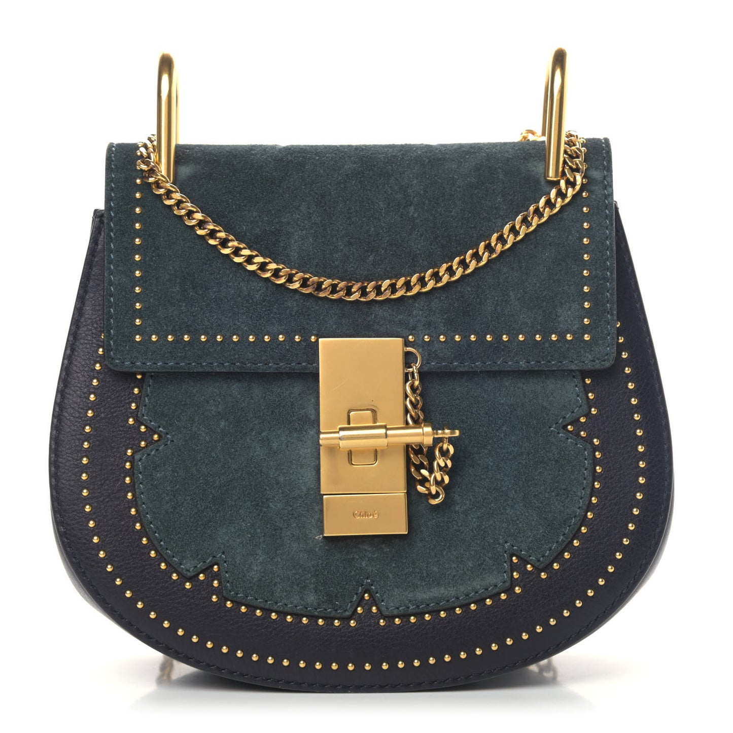 Suede Smooth Calfskin Studded Mini Drew Shoulder Bag Full Blue