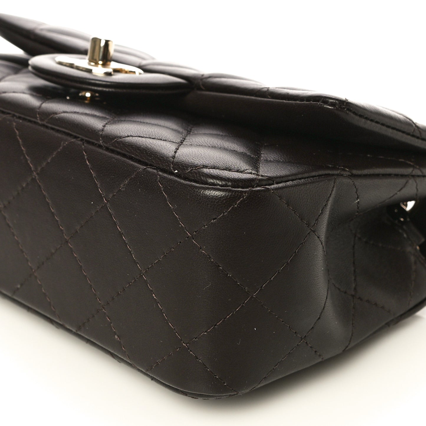 Lambskin Quilted Mini Rectangular Flap Dark Brown