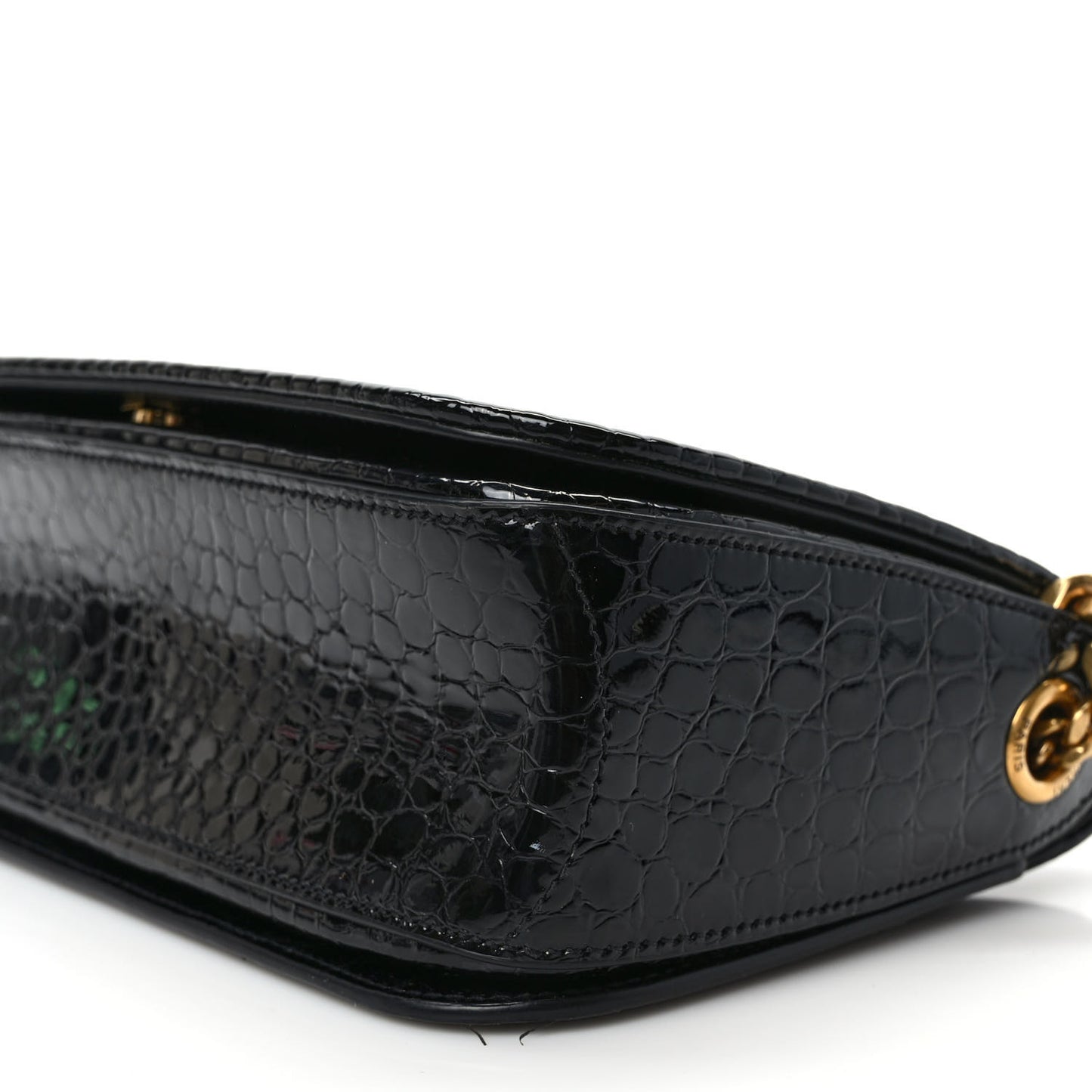 Patent Calfskin Crocodile Embossed Elise Chain Shoulder Bag Black