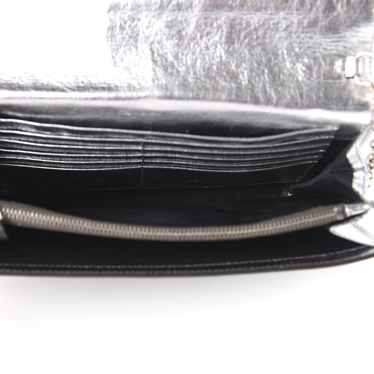 Metallic Crinkled Calfskin Belle de Jour Chain Clutch Silver