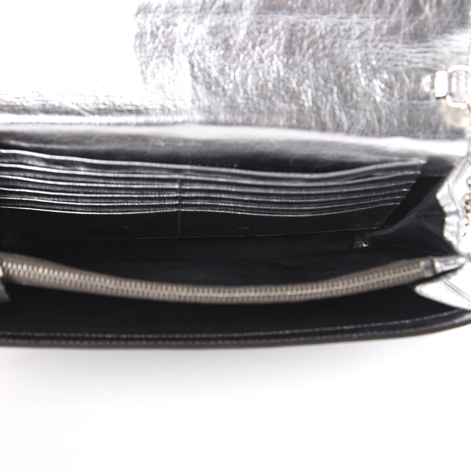 Saint Laurent Metallic Crinkled Calfskin Belle de Jour Chain Clutch Silver 5 of 9