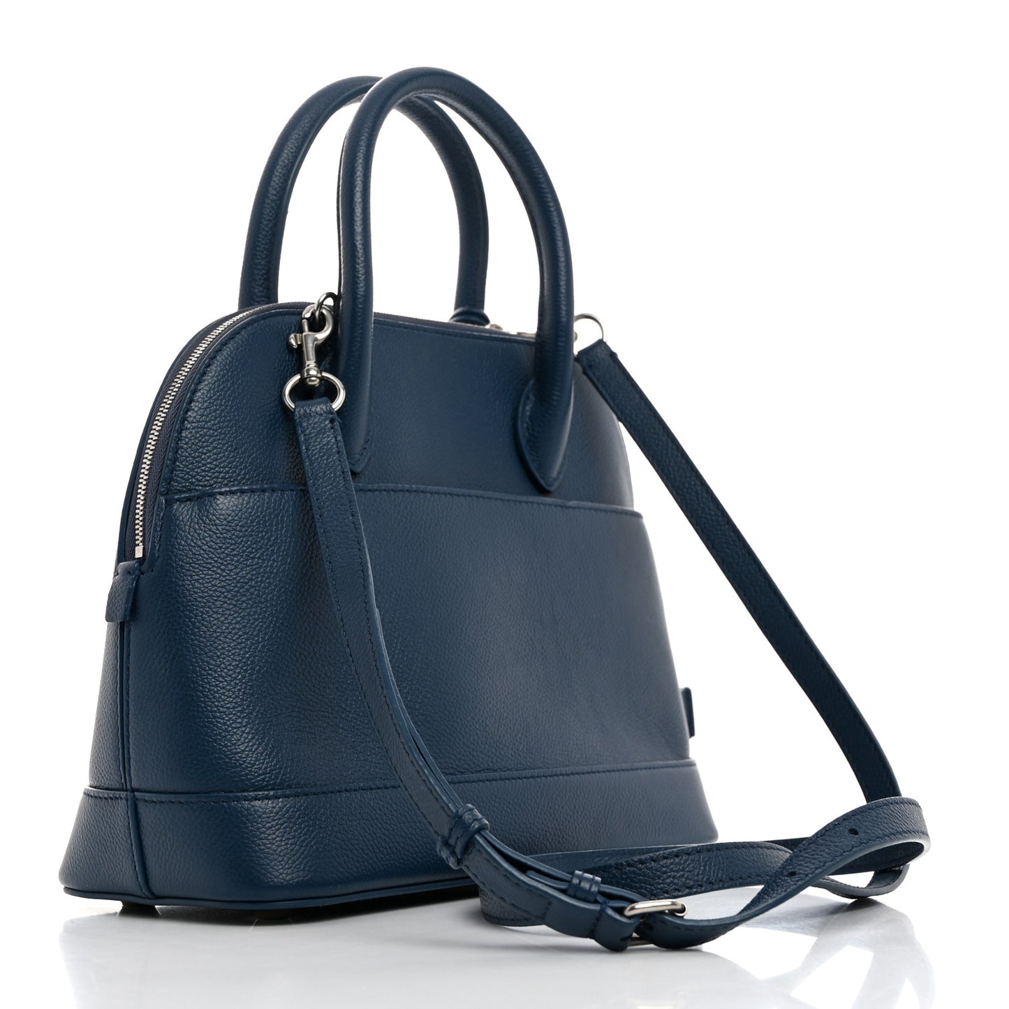 Signature Grained Calfskin Logo S Ville Top Handle Bag Petrol Blue White