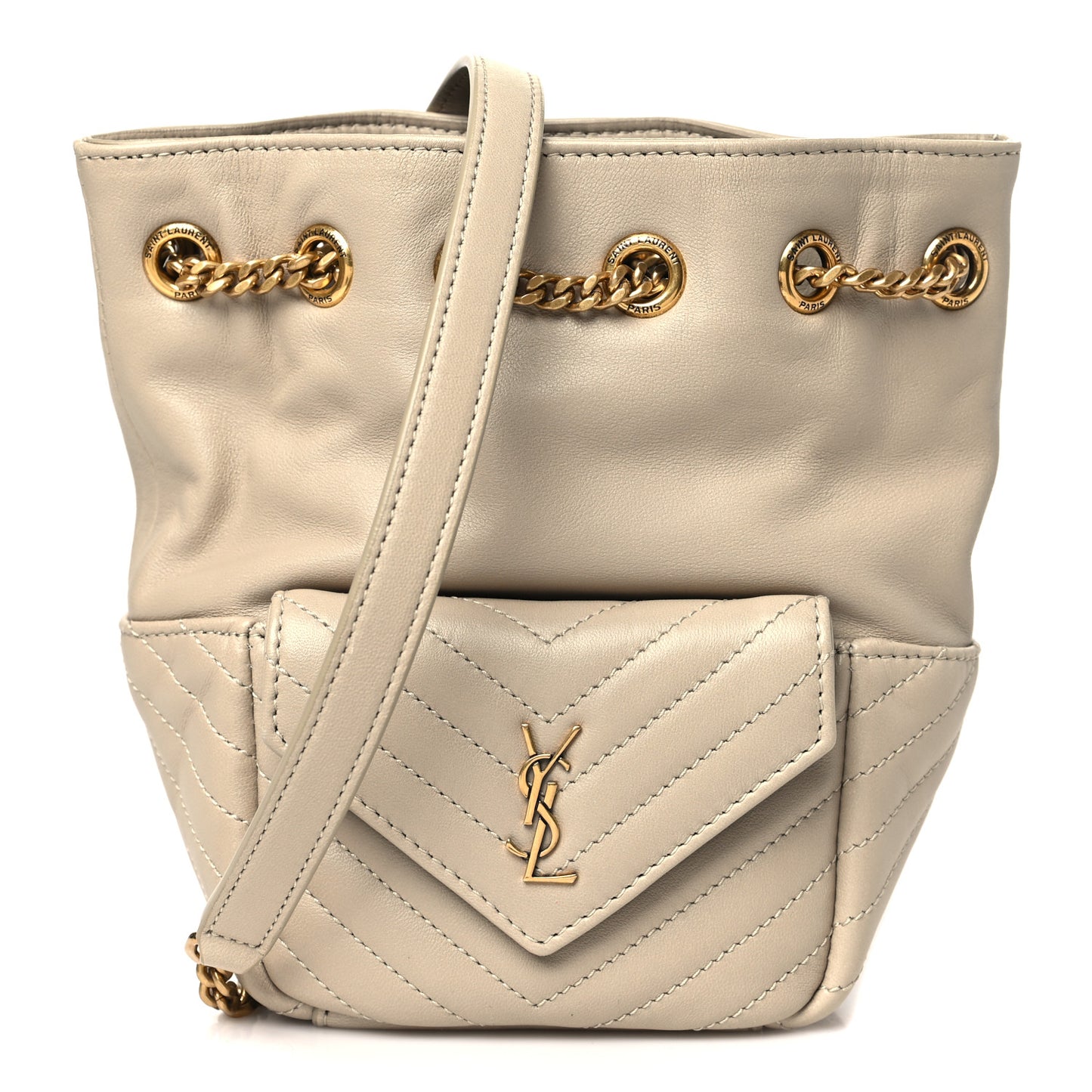 Lambskin Matelasse Monogram Joe Nano Bucket Bag Beige