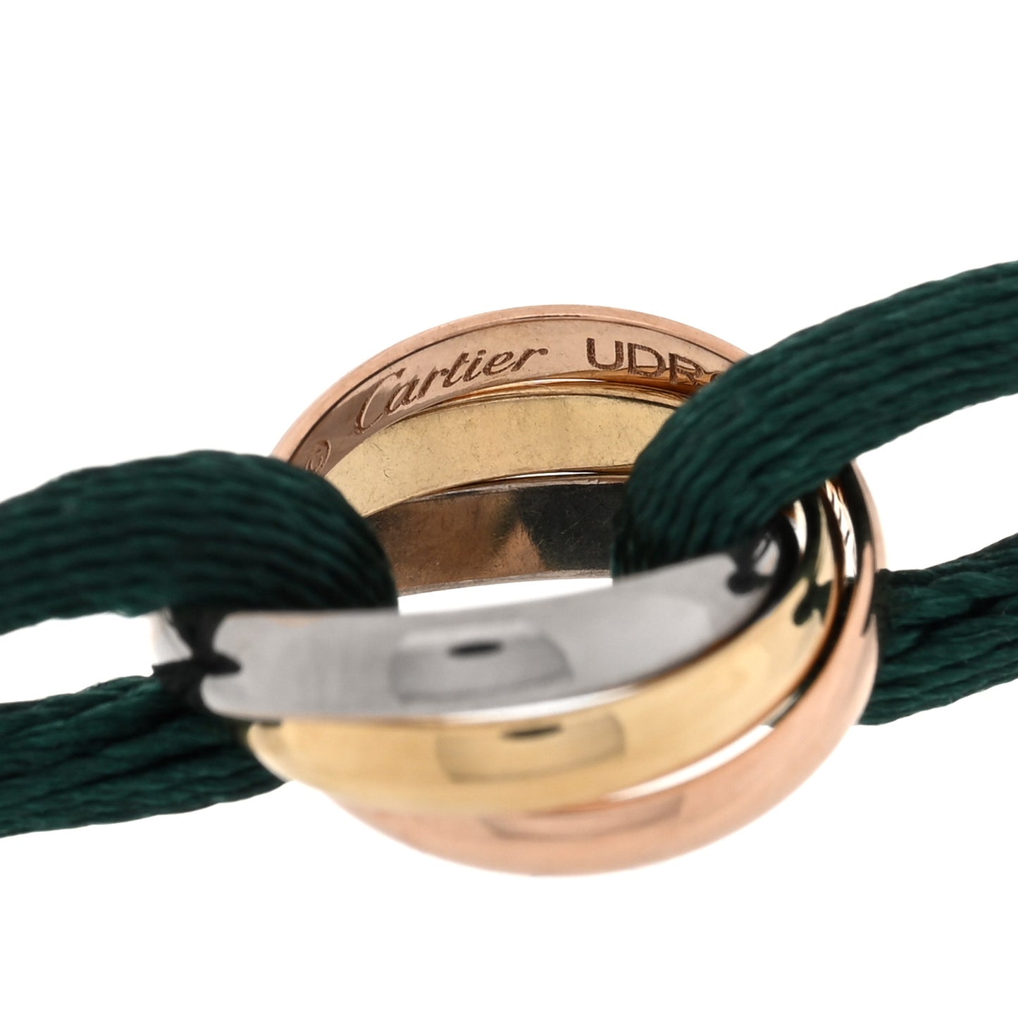 18K Pink Yellow White Gold Trinity Adjustable Cord Bracelet Green
