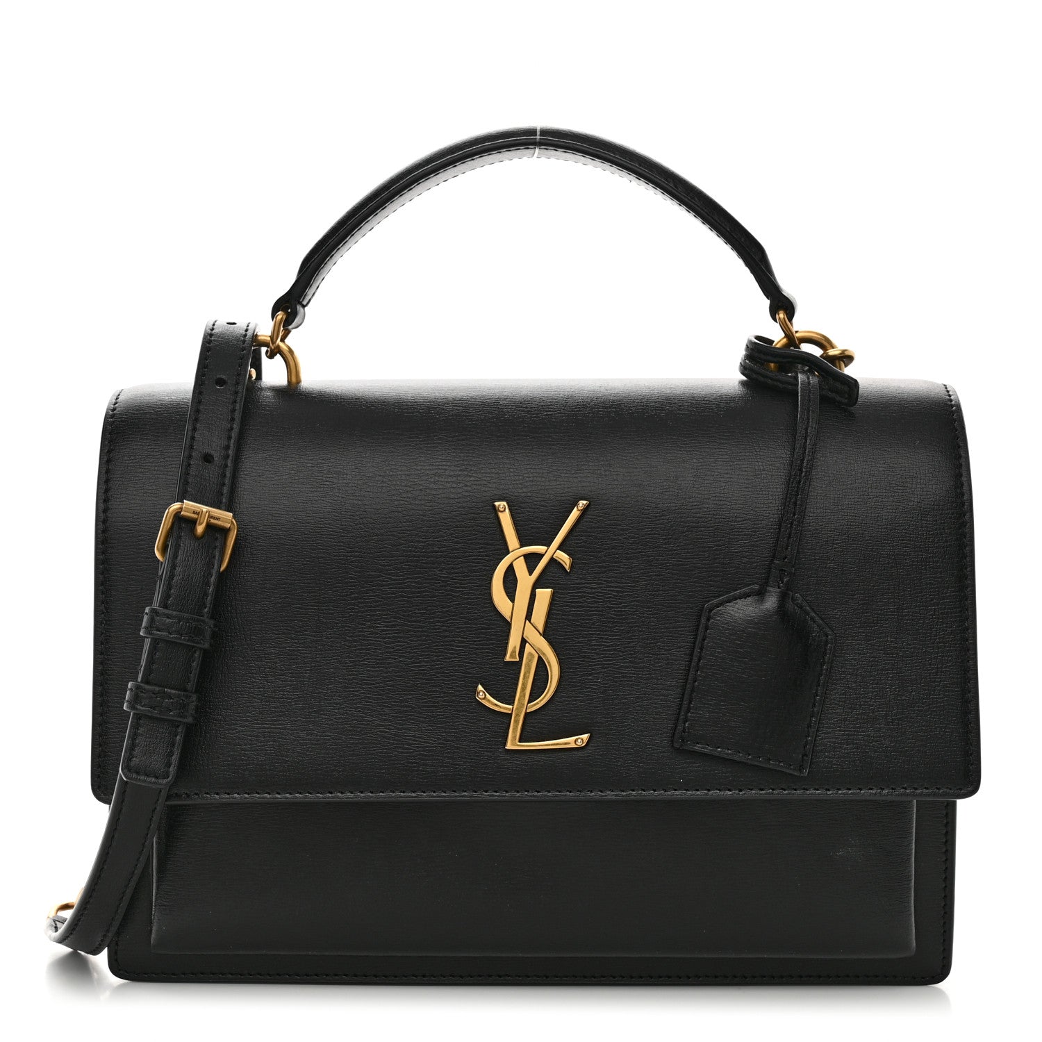 Saint Laurent Smooth Calfskin Medium Monogram Sunset Satchel Black 1 of 12