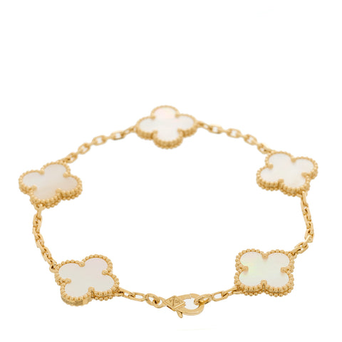 18K Yellow Gold Mother of Pearl 5 Motifs Vintage Alhambra Bracelet