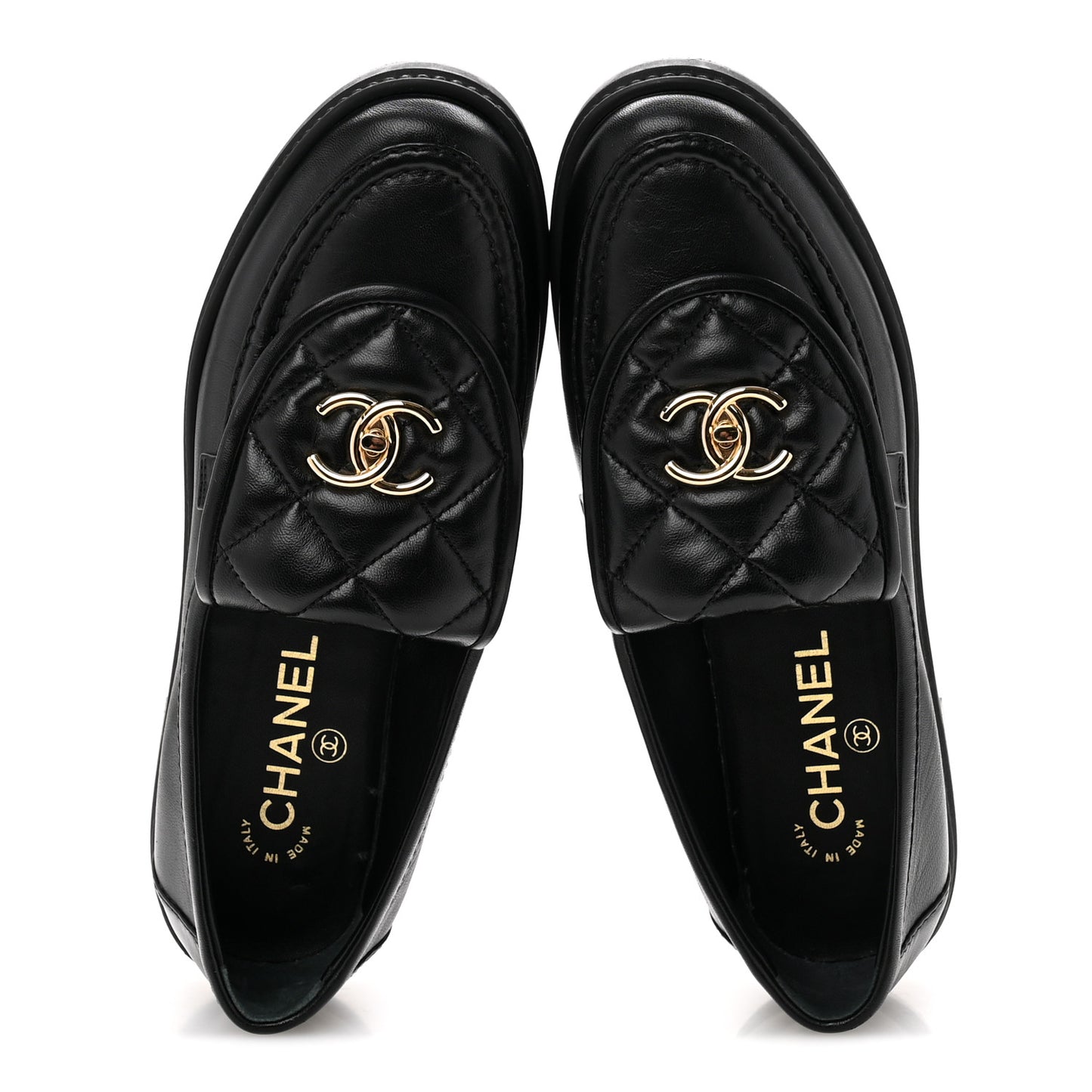 Lambskin Quilted CC Turnlock Loafers 38 Black
