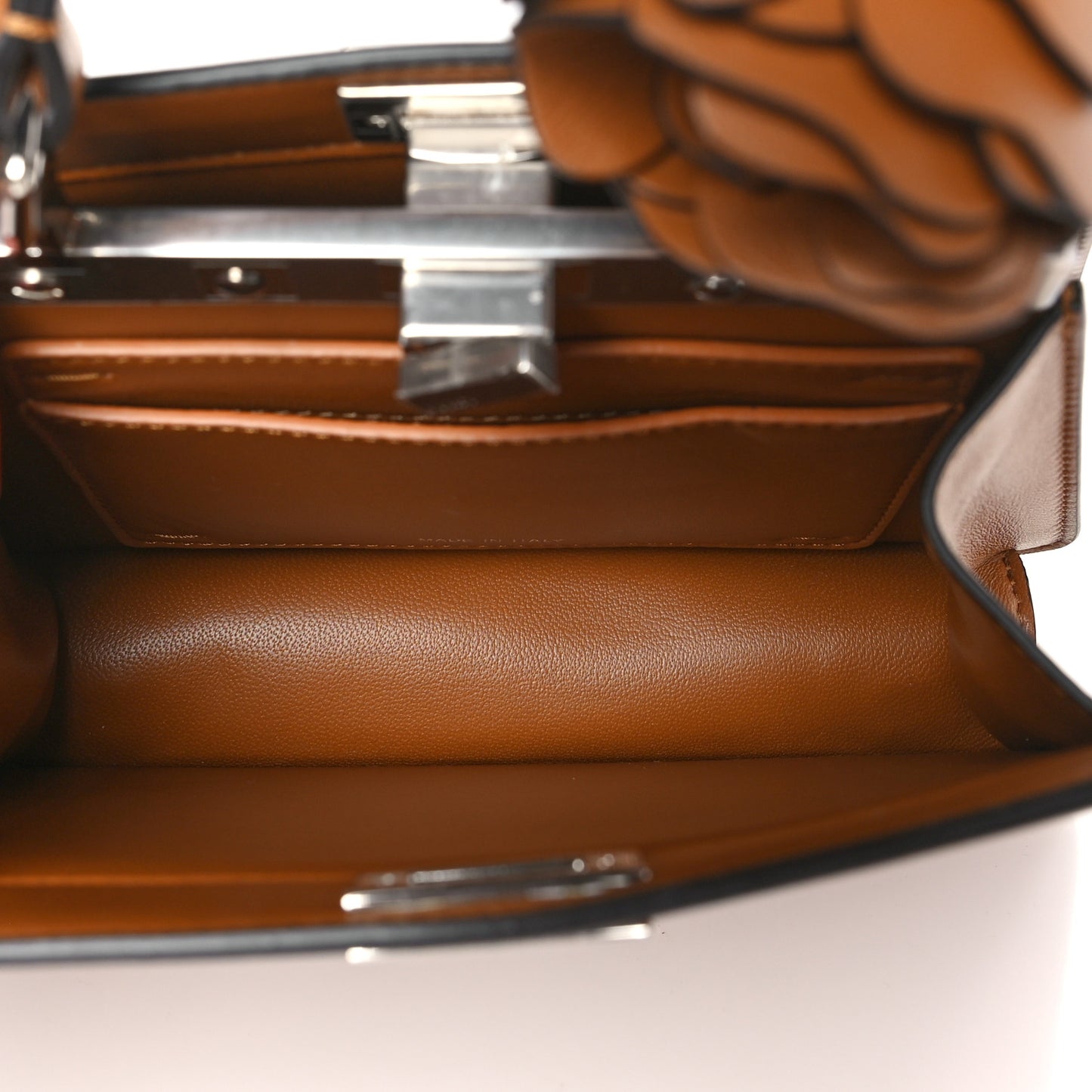 Shiny Nappa Flower Petite Peekaboo I SEE U Satchel Caramello
