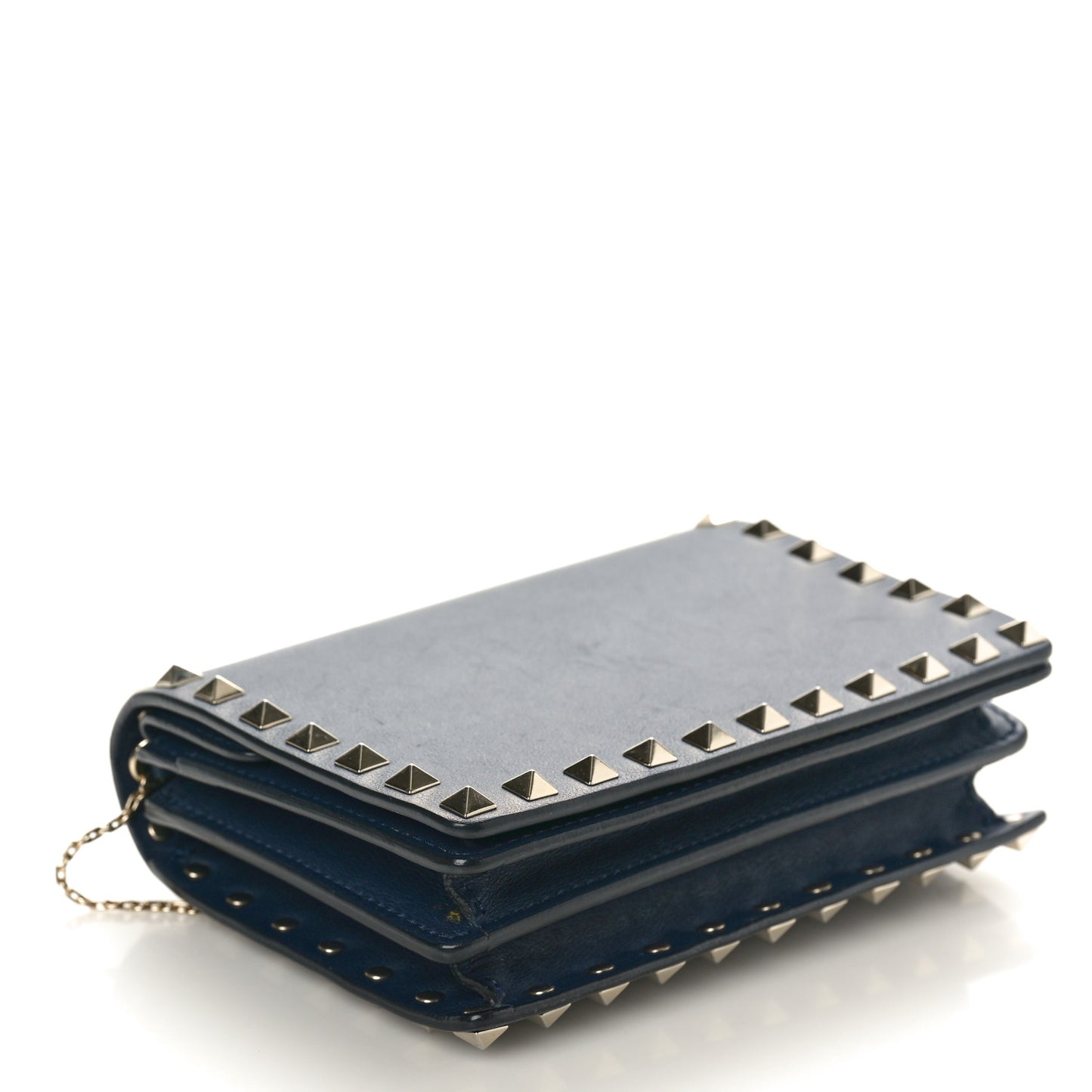 Calfskin Rockstud Wallet on Chain Marine