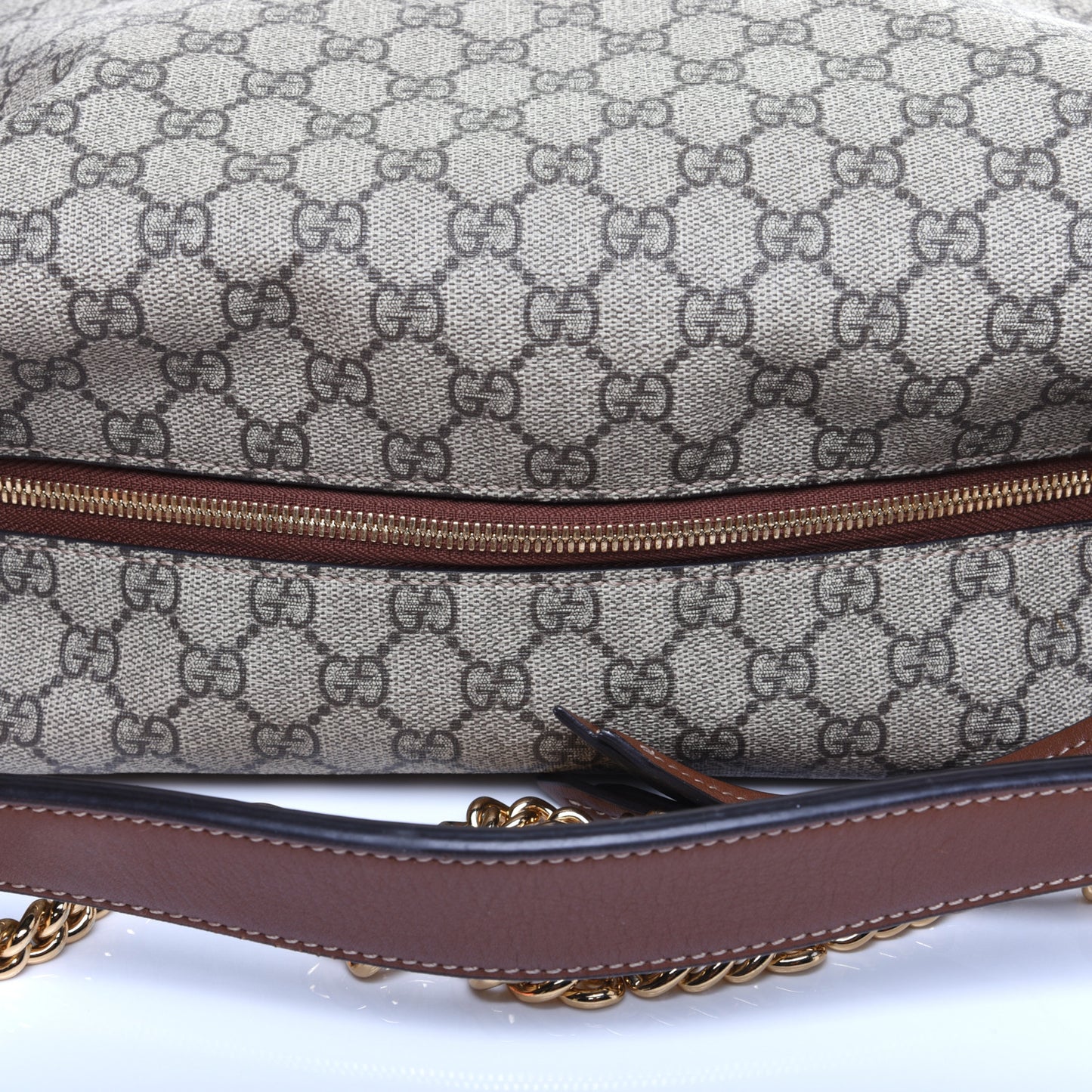 GG Supreme Monogram Large Linea A Hobo Light Brown