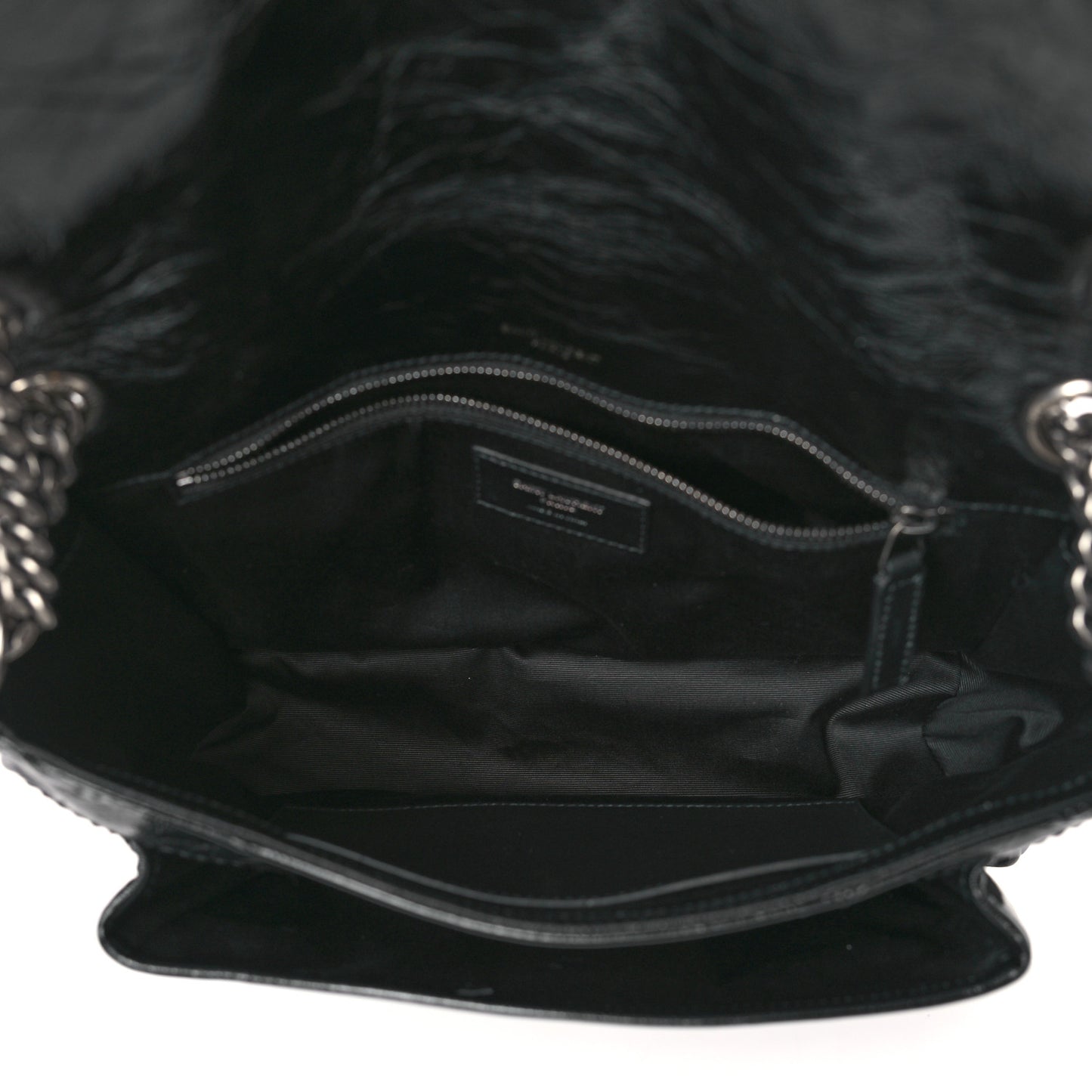 Crinkled Calfskin Matelasse Monogram Medium Niki Chain Satchel Black