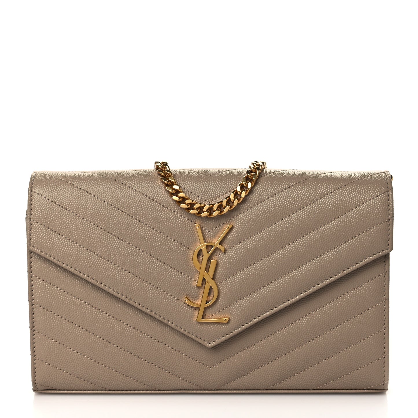 Grain De Poudre Matelasse Chevron Monogram Chain Wallet Nude Powder