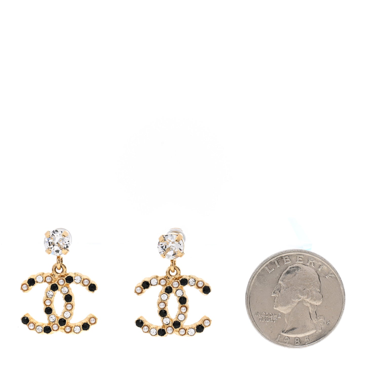 Resin Crystal Pearl CC Drop Earrings Gold Black