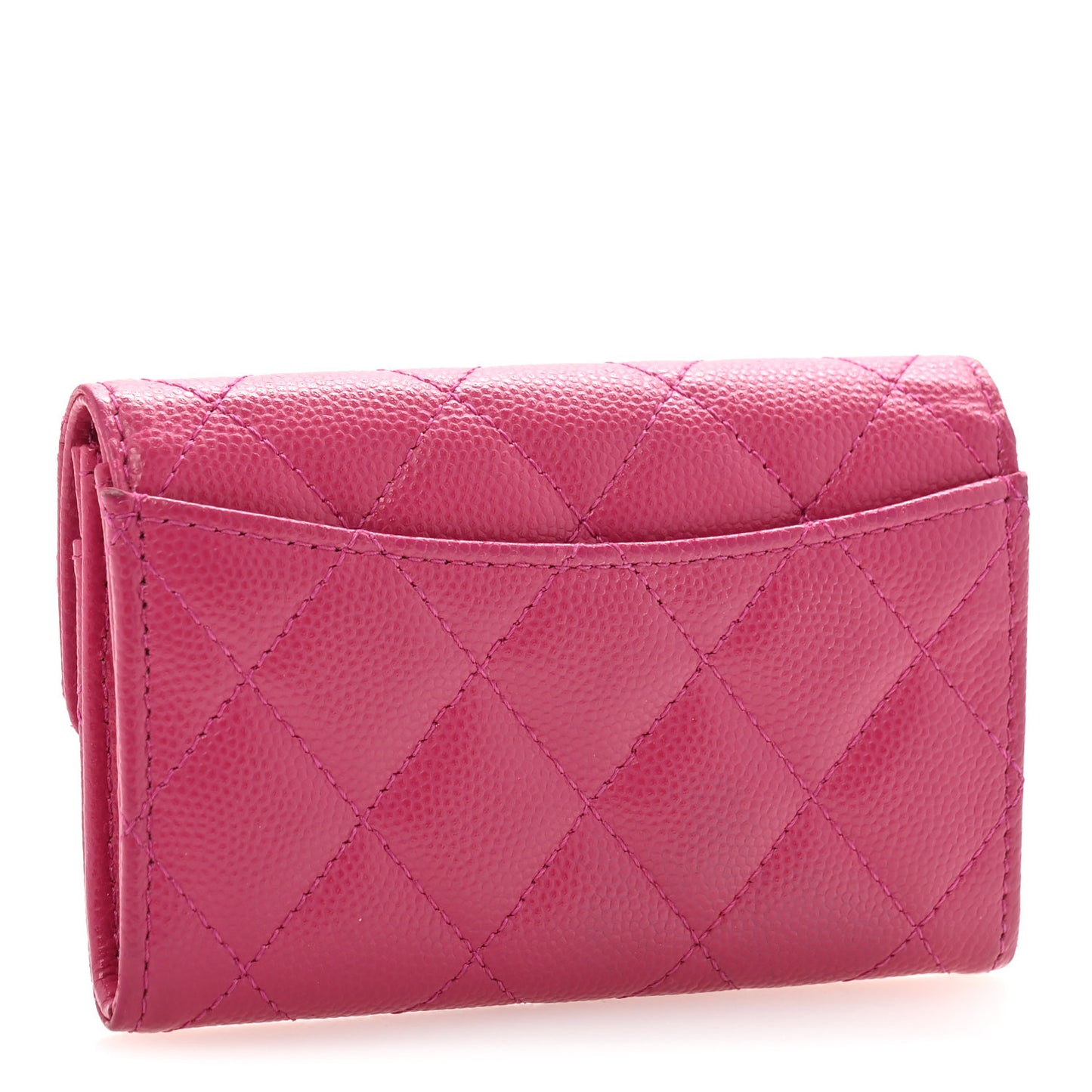 Caviar Quilted Flap Card Holder Wallet Dark Pink
