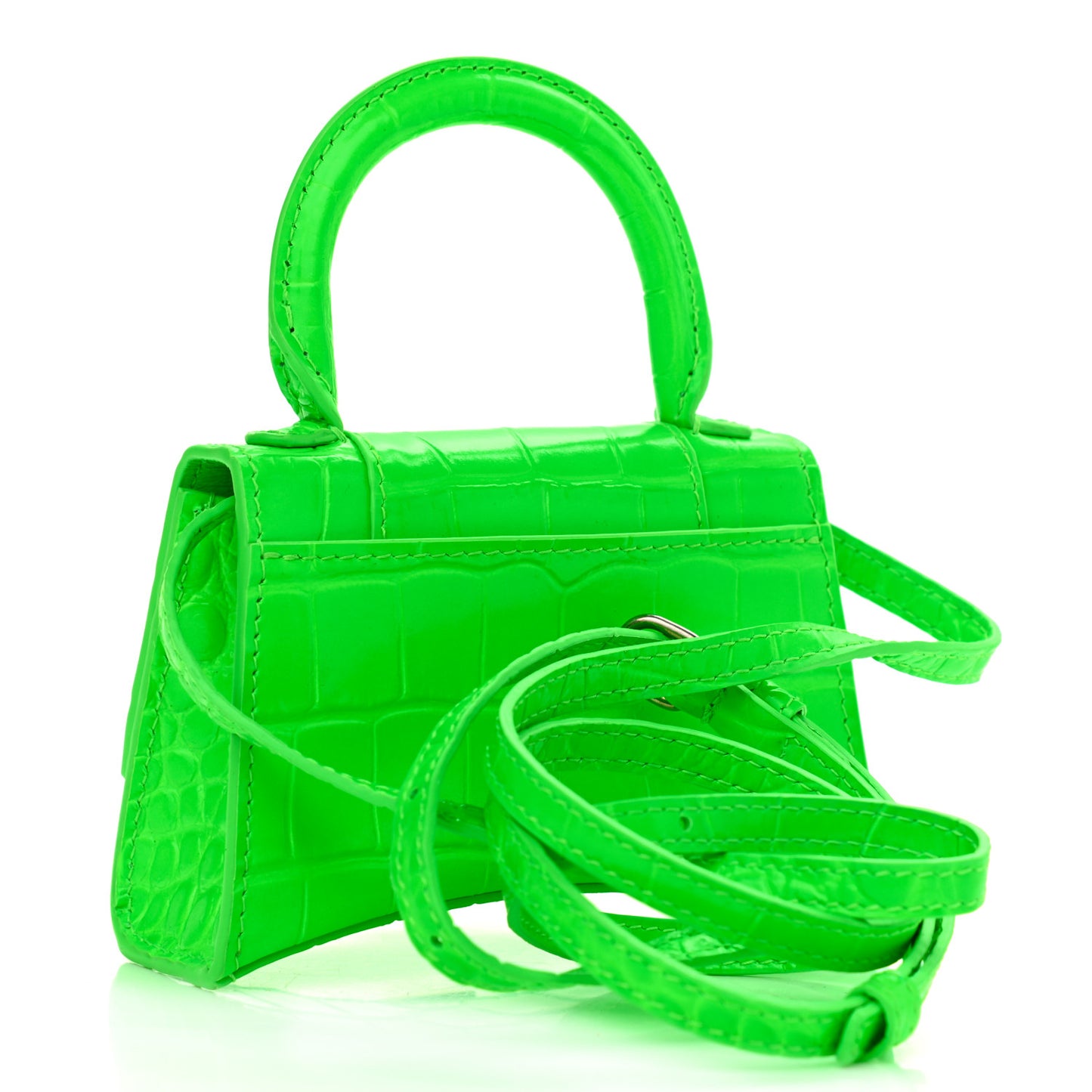 Shiny Calfskin Crocodile Embossed Hourglass Top Handle Bag Mini Fluo Green