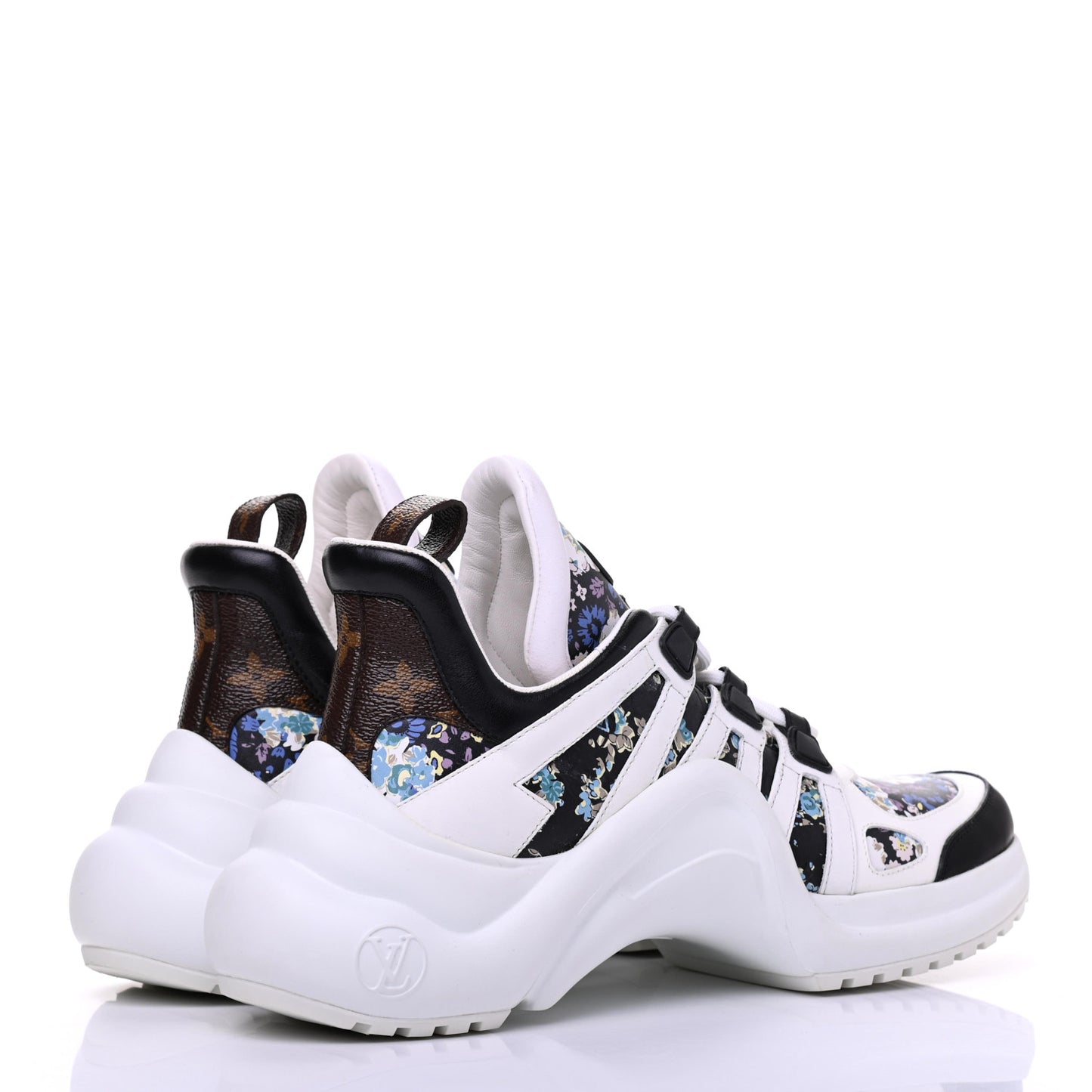 Flower Printed Calfskin Monogram LV Archlight Sneakers 39.5 Black Blue