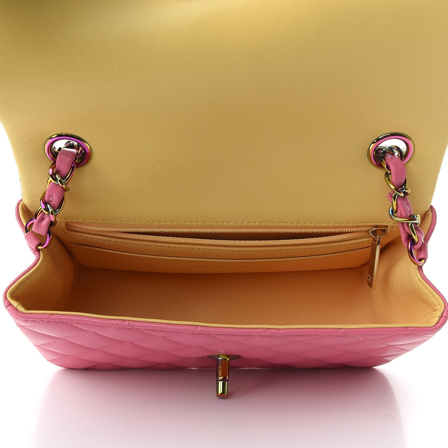 Lambskin Quilted Mini Rectangular Flap Pink Yellow