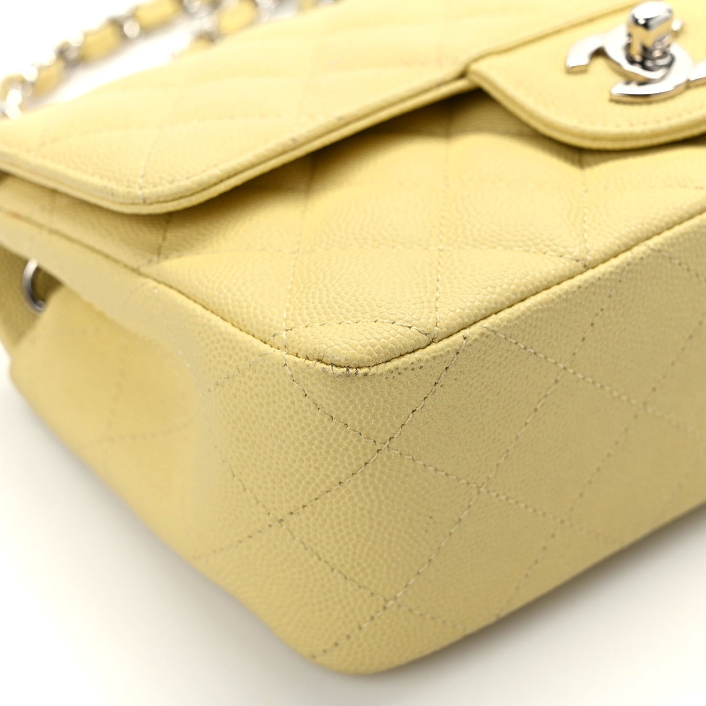 Caviar Quilted Mini Rectangular Flap Light Yellow
