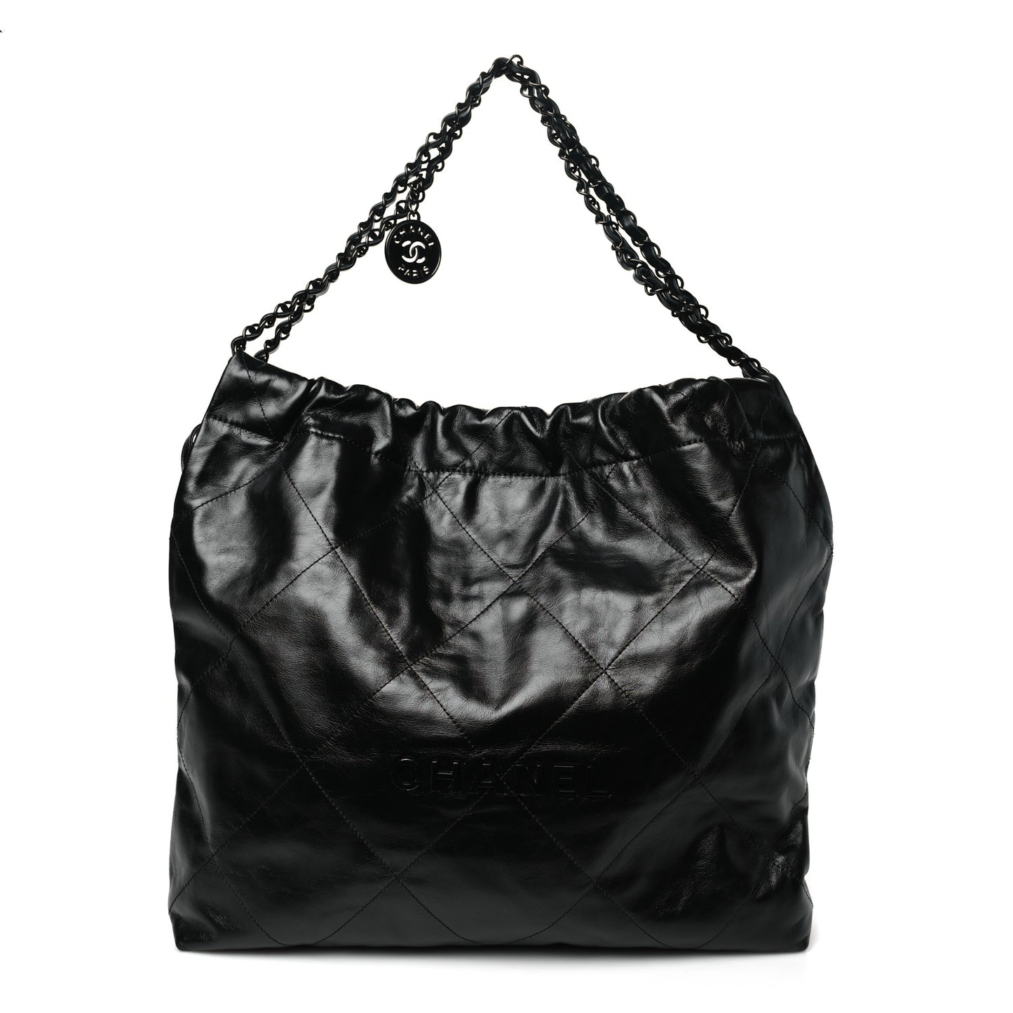 Shiny Calfskin Quilted Large Chanel 22 So Black