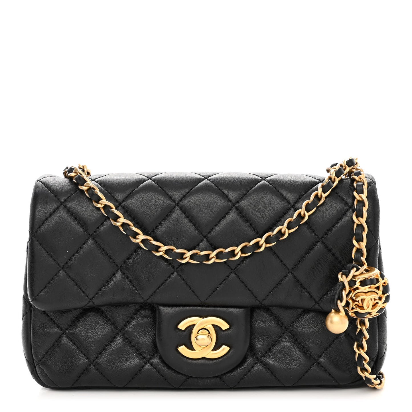 Lambskin Quilted Mini Rectangular Pearl Crush Flap Black