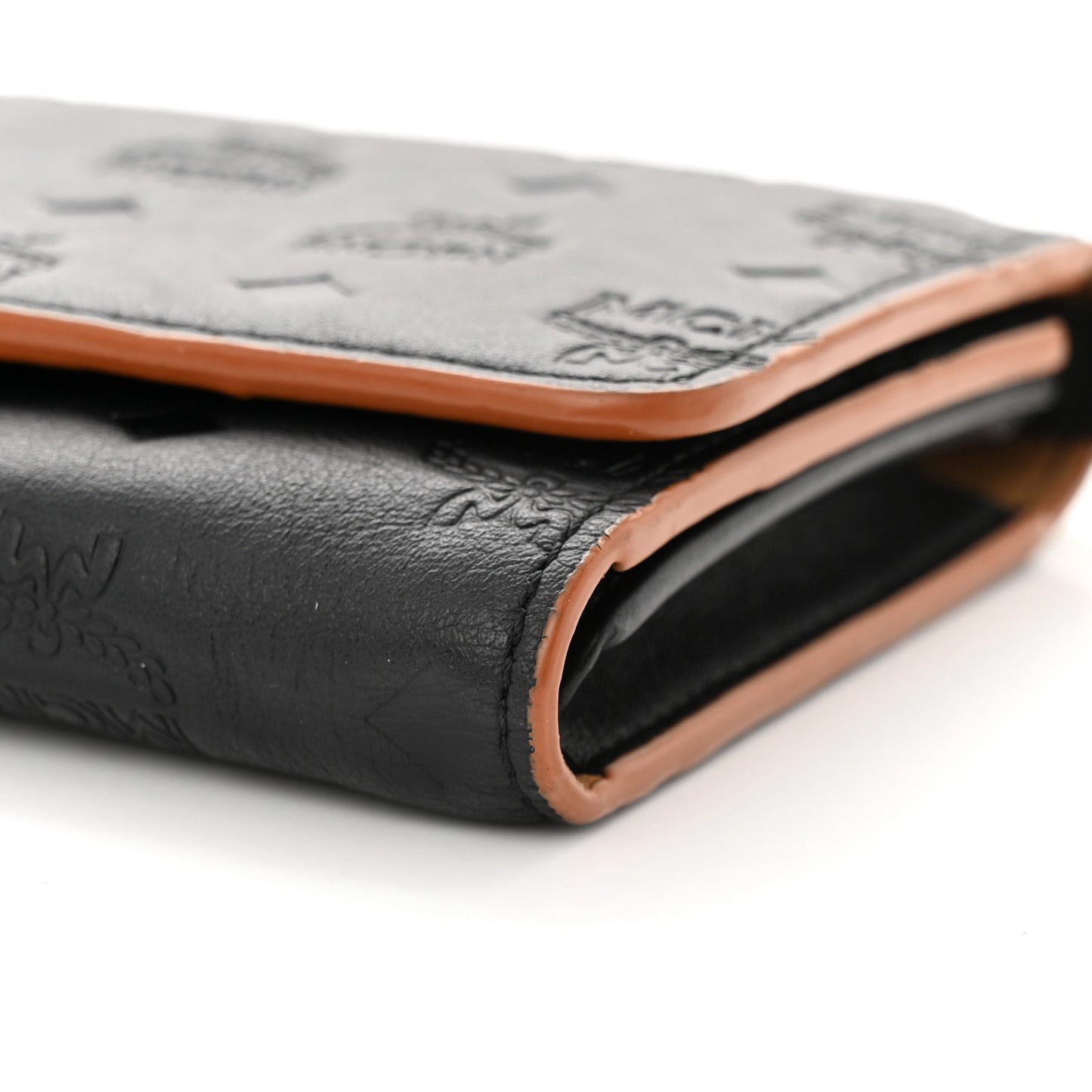 Calfskin Ottomar Klara Tri Fold Phone Wallet On Strap Black
