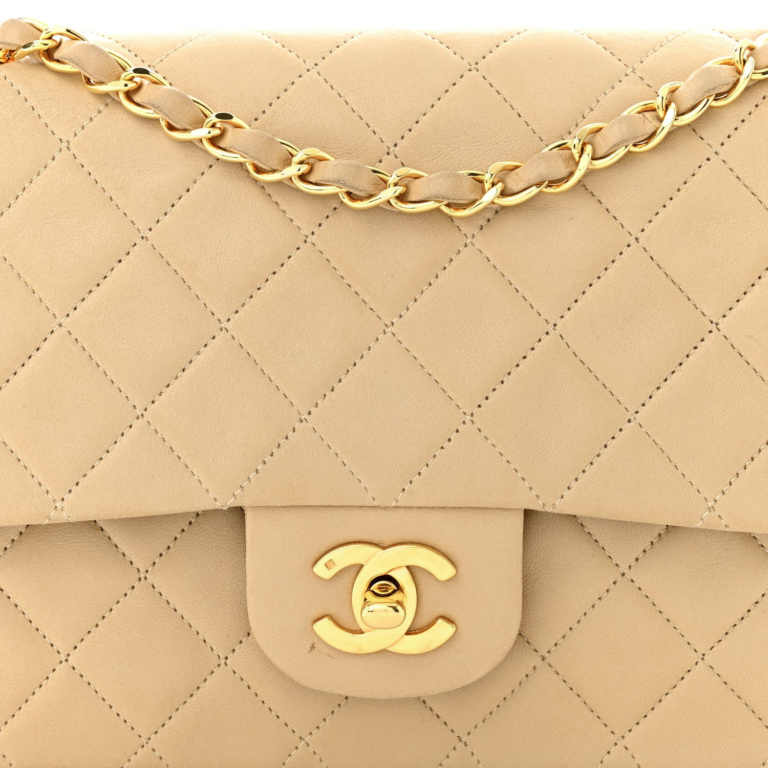 Chanel Lambskin Quilted Medium Double Flap Beige 8 of 19