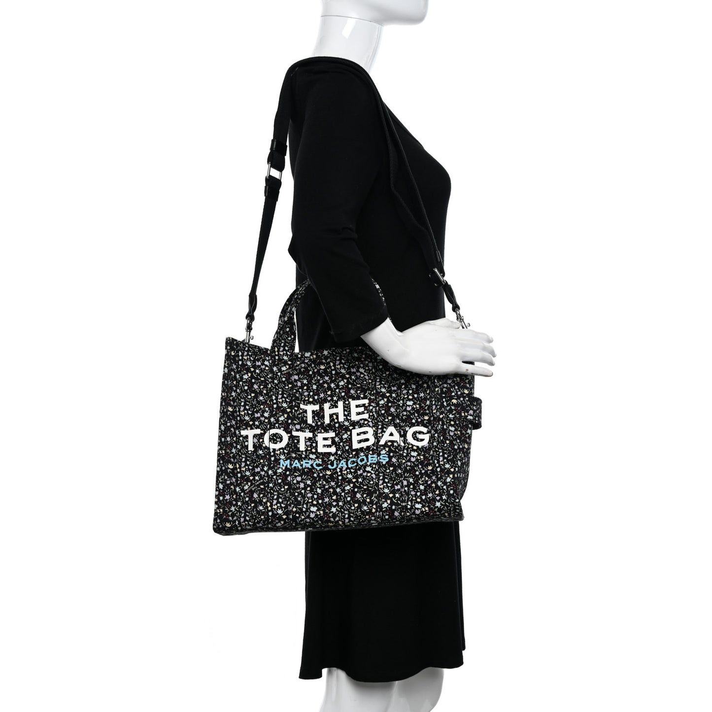 Cotton Canvas Floral Print Medium The Traveler Tote Bag Black