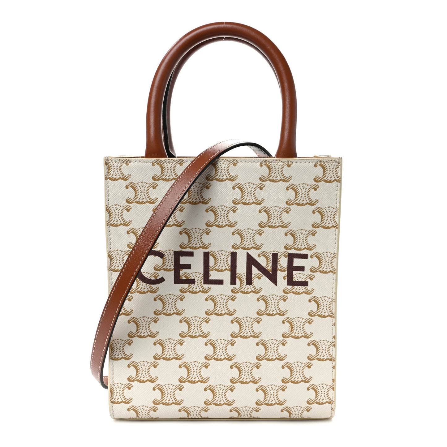 Triomphe Canvas Calfskin Mini Vertical Cabas White
