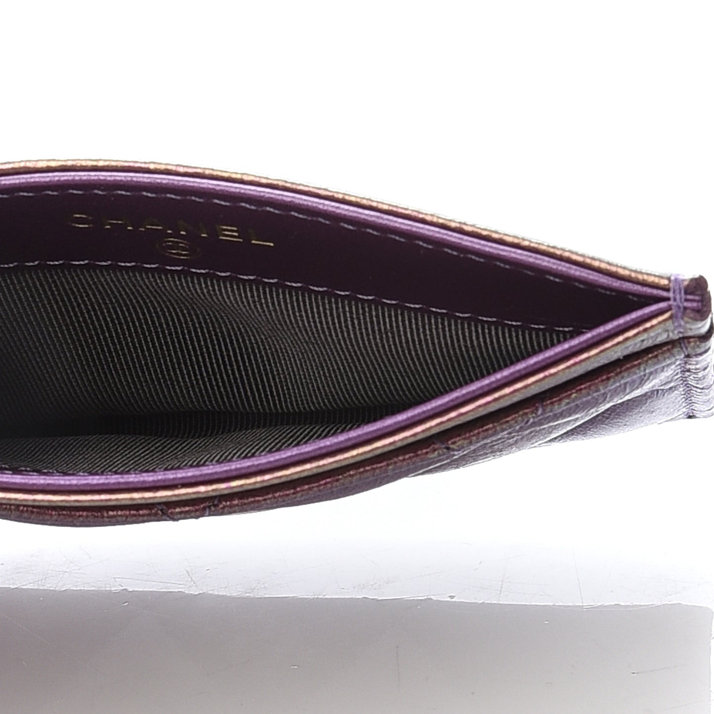 Iridescent Lambskin Quilted Card Holder Purple