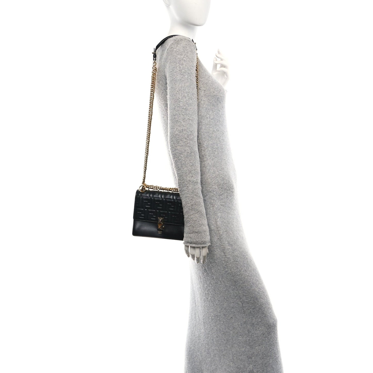 Vitello Liberty FF 1974 Embossed Small Kan I Shoulder Bag Black