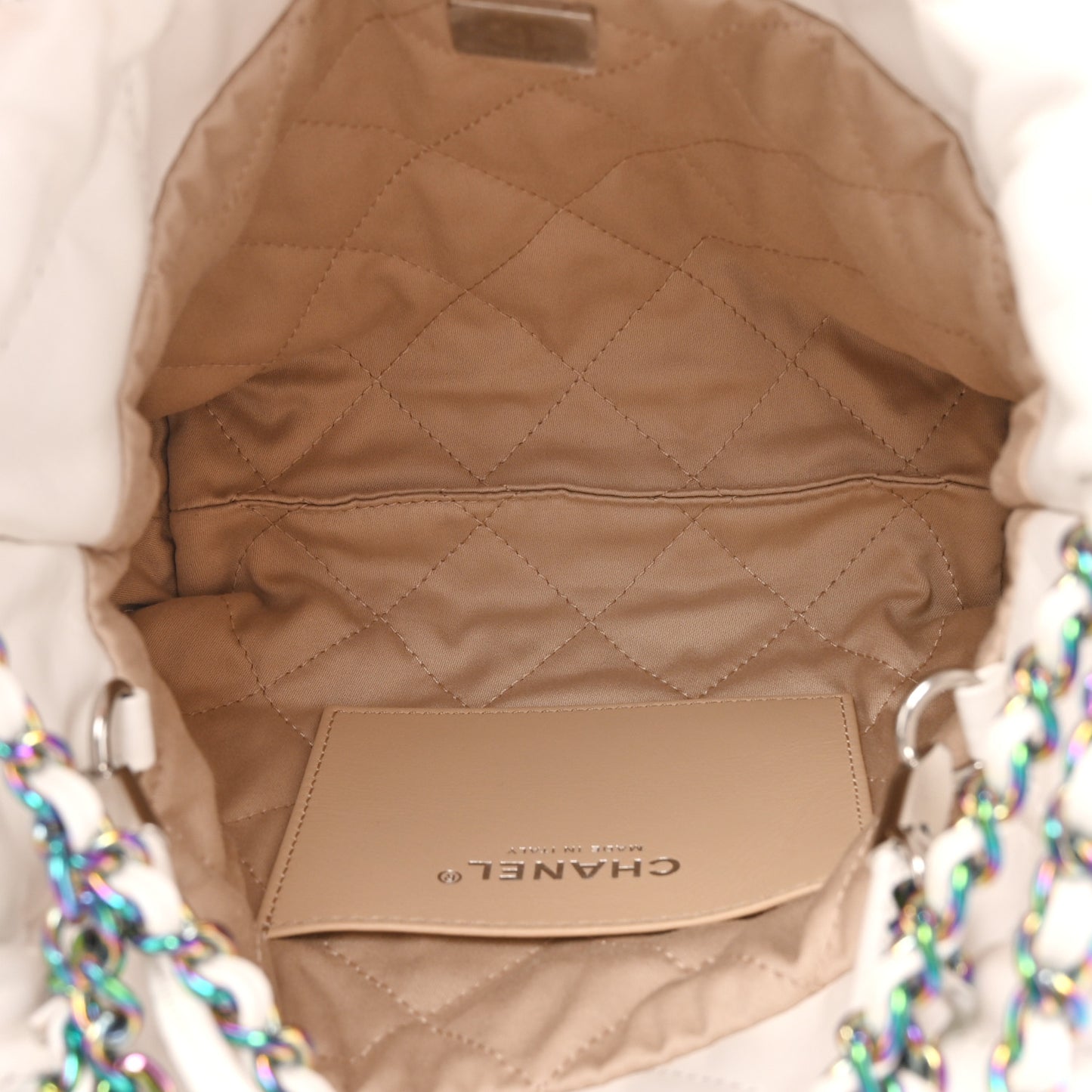 Shiny Calfskin Quilted Rainbow Mini Chanel 22 White